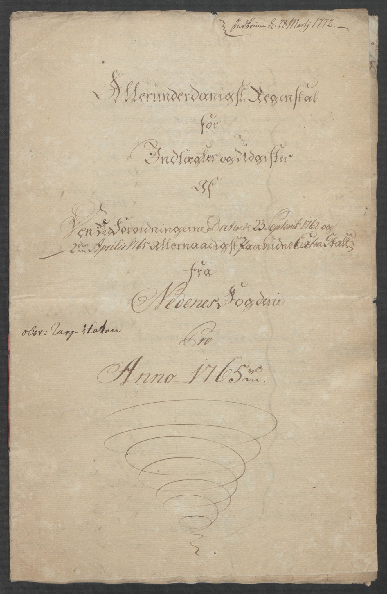 Rentekammeret inntil 1814, Reviderte regnskaper, Fogderegnskap, RA/EA-4092/R39/L2424: Ekstraskatten Nedenes, 1762-1767, p. 127