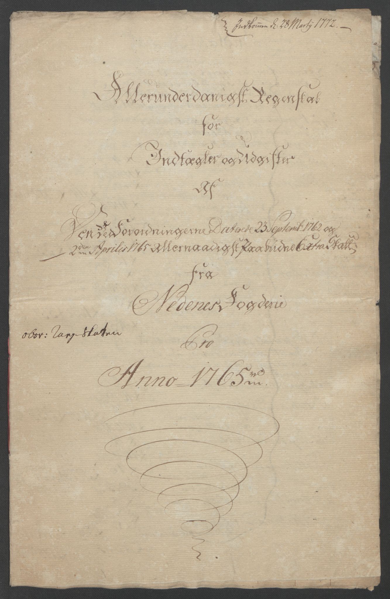 Rentekammeret inntil 1814, Reviderte regnskaper, Fogderegnskap, AV/RA-EA-4092/R39/L2424: Ekstraskatten Nedenes, 1762-1767, p. 127