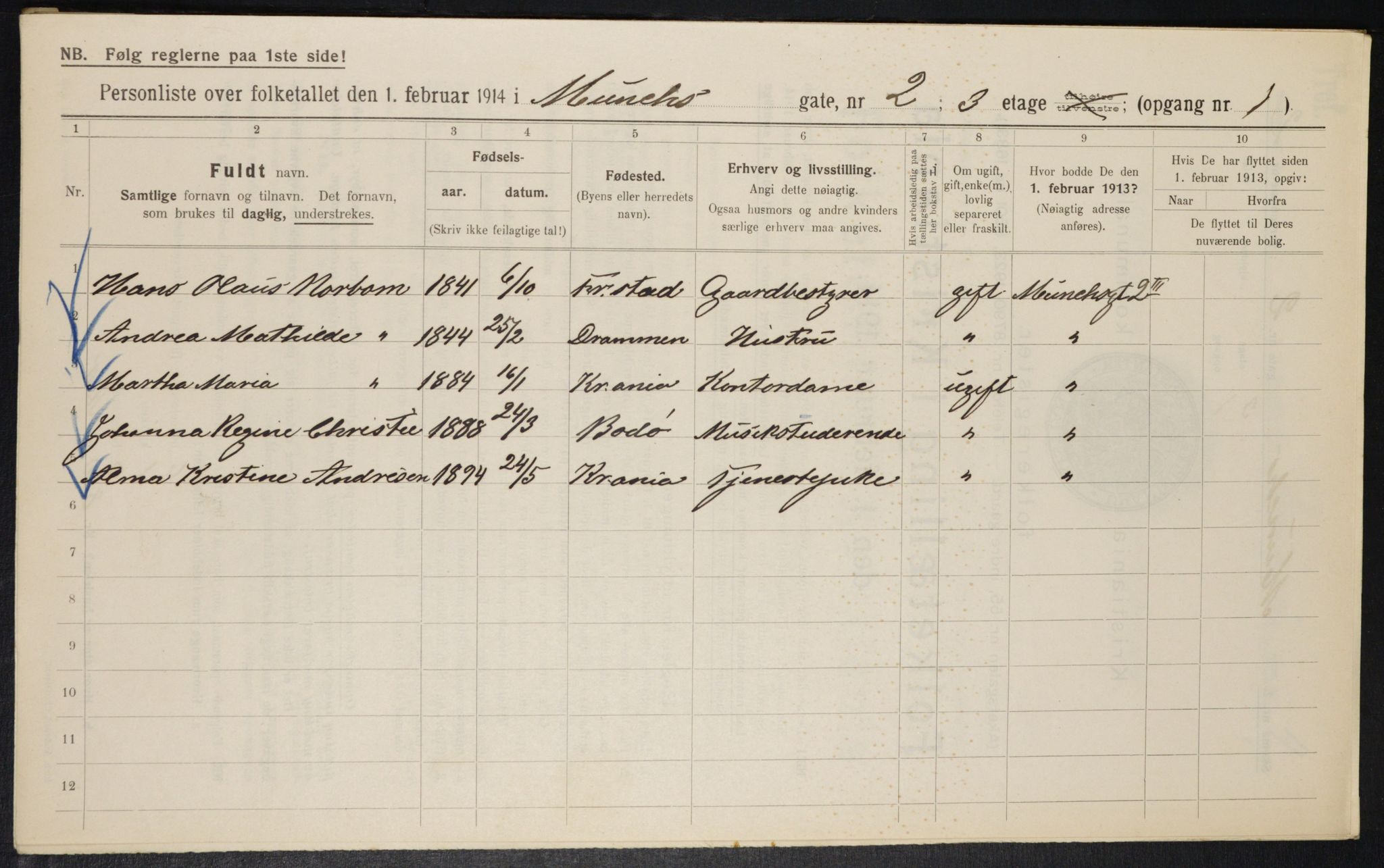 OBA, Municipal Census 1914 for Kristiania, 1914, p. 66614