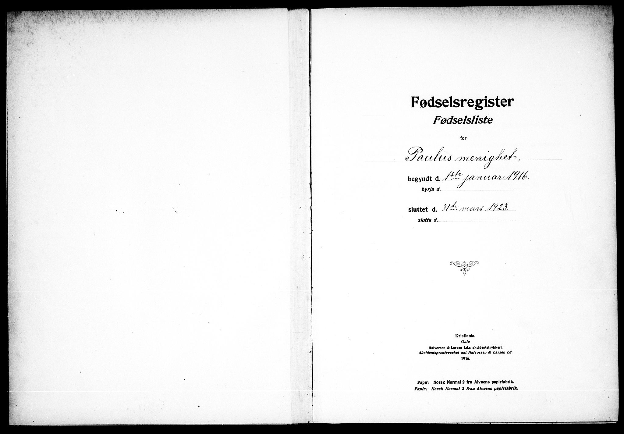 Paulus prestekontor Kirkebøker, SAO/A-10871/J/Ja/L0001: Birth register no. 1, 1916-1923