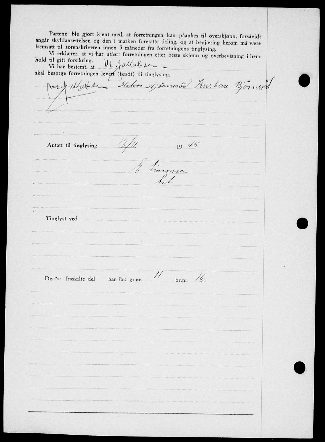 Onsøy sorenskriveri, SAO/A-10474/G/Ga/Gab/L0015: Mortgage book no. II A-15, 1945-1946, Diary no: : 1510/1945
