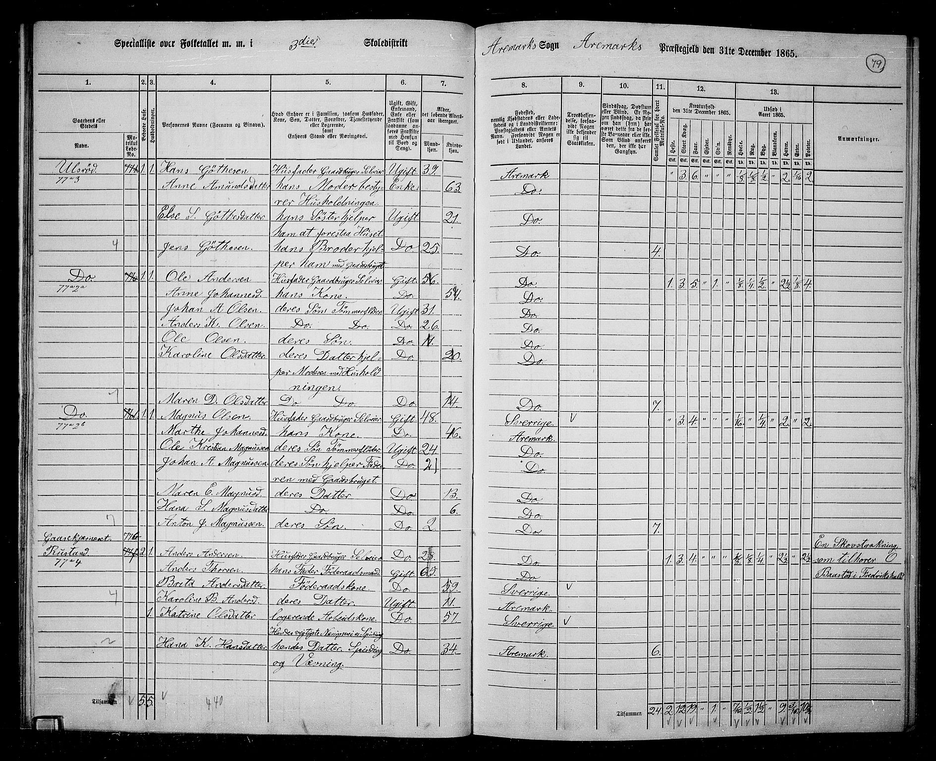 RA, 1865 census for Aremark, 1865, p. 74