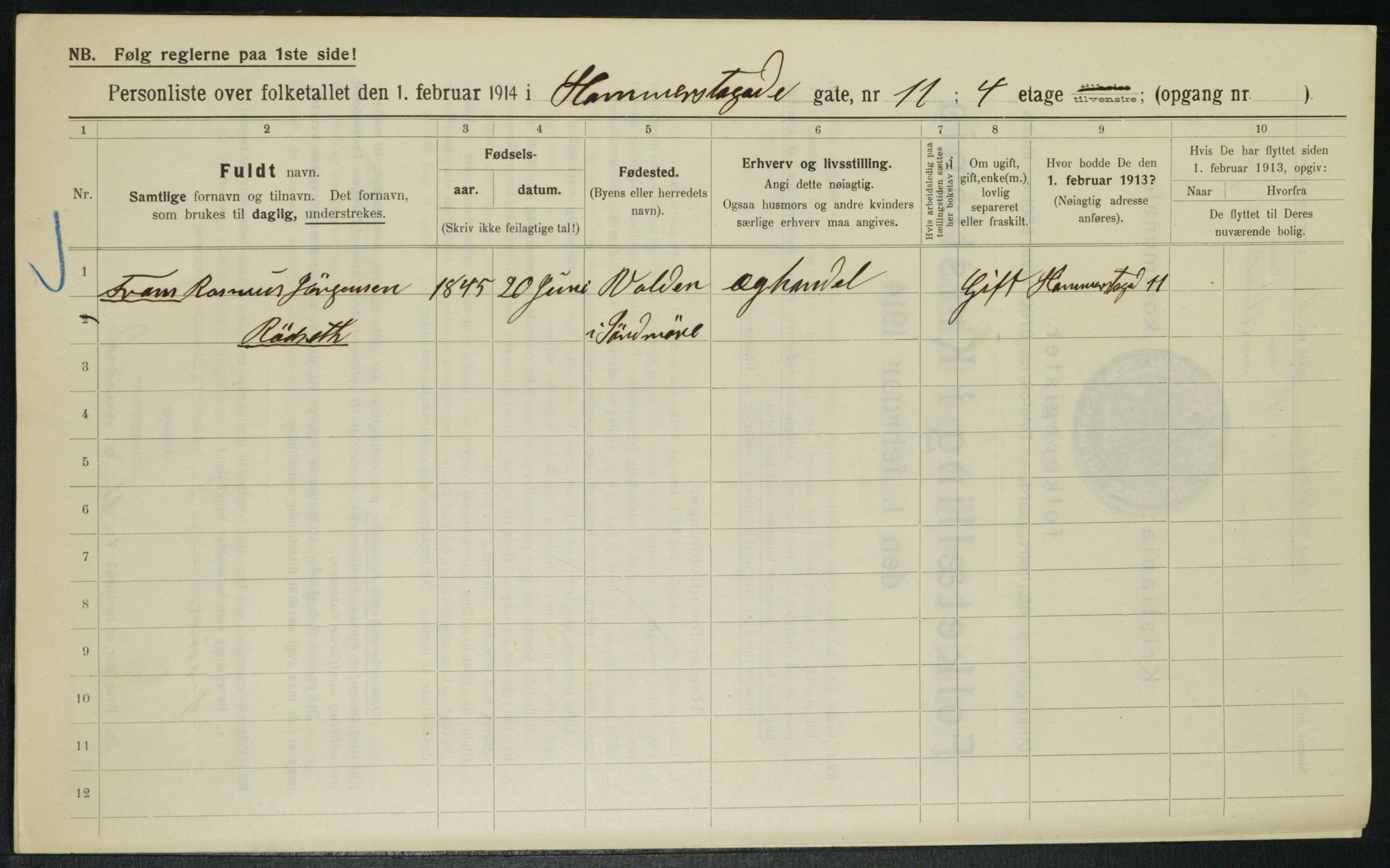 OBA, Municipal Census 1914 for Kristiania, 1914, p. 34786