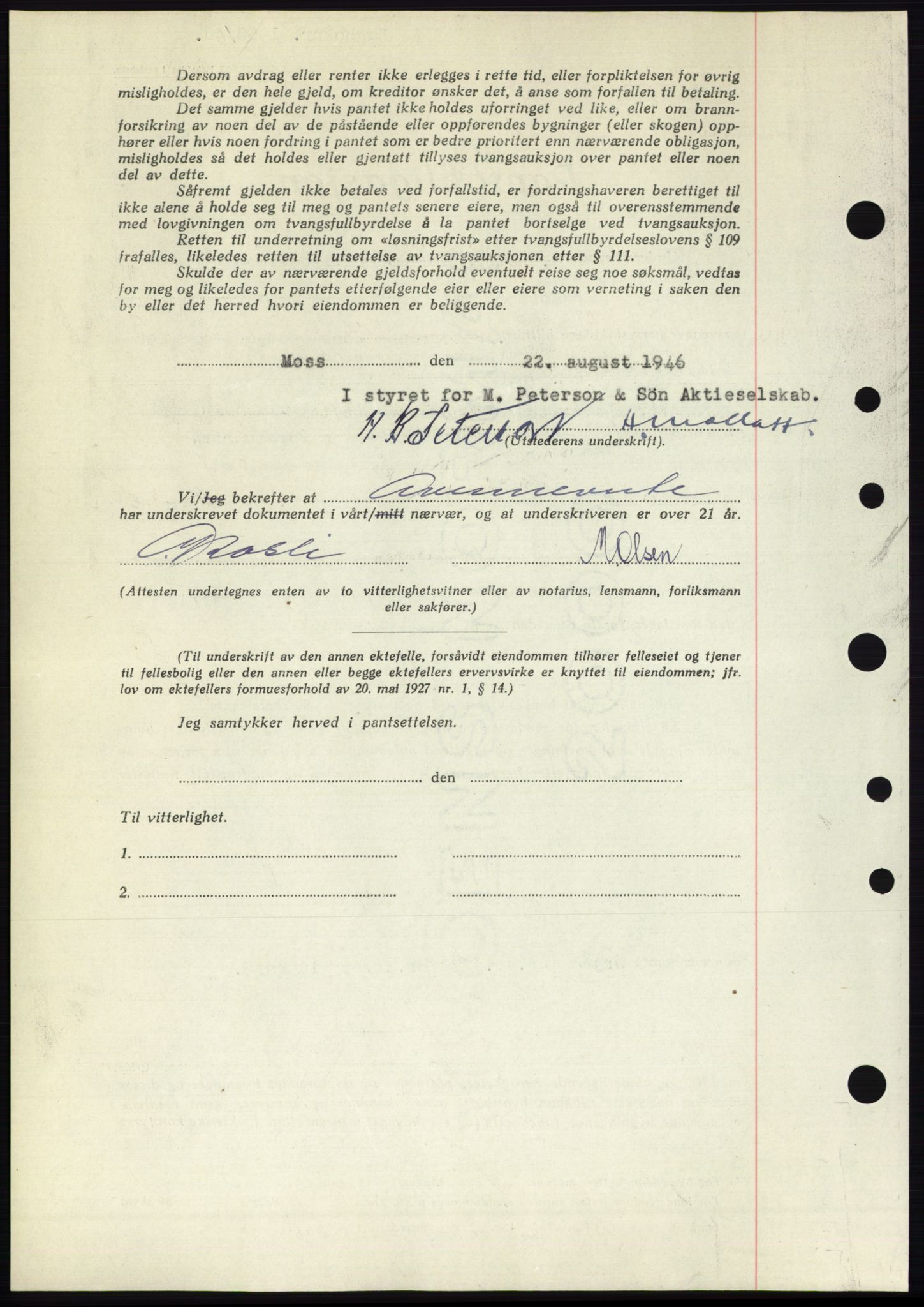 Moss sorenskriveri, AV/SAO-A-10168: Mortgage book no. B15, 1946-1946, Diary no: : 1960/1946