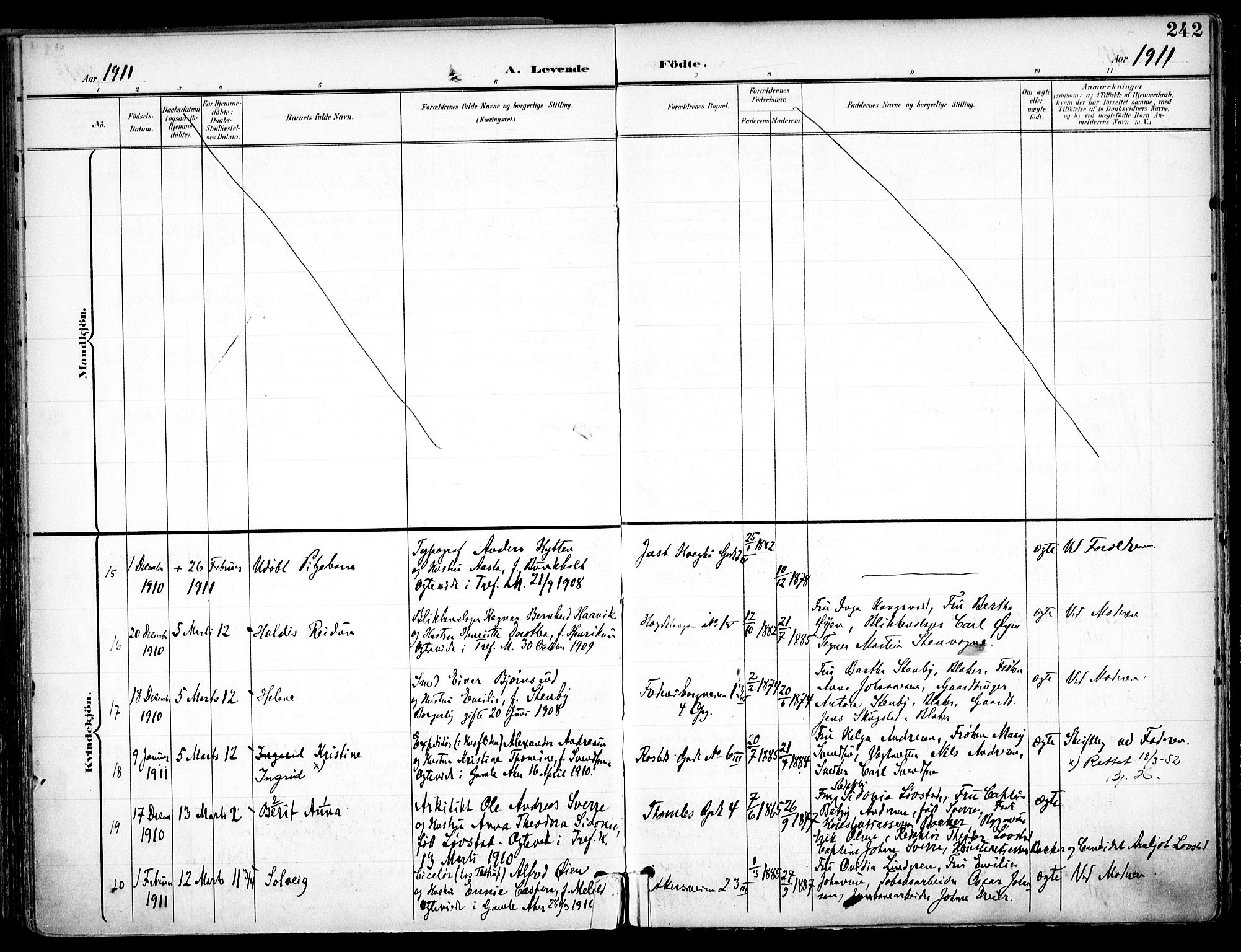 Trefoldighet prestekontor Kirkebøker, AV/SAO-A-10882/F/Fa/L0007: Parish register (official) no. I 7, 1900-1914, p. 242