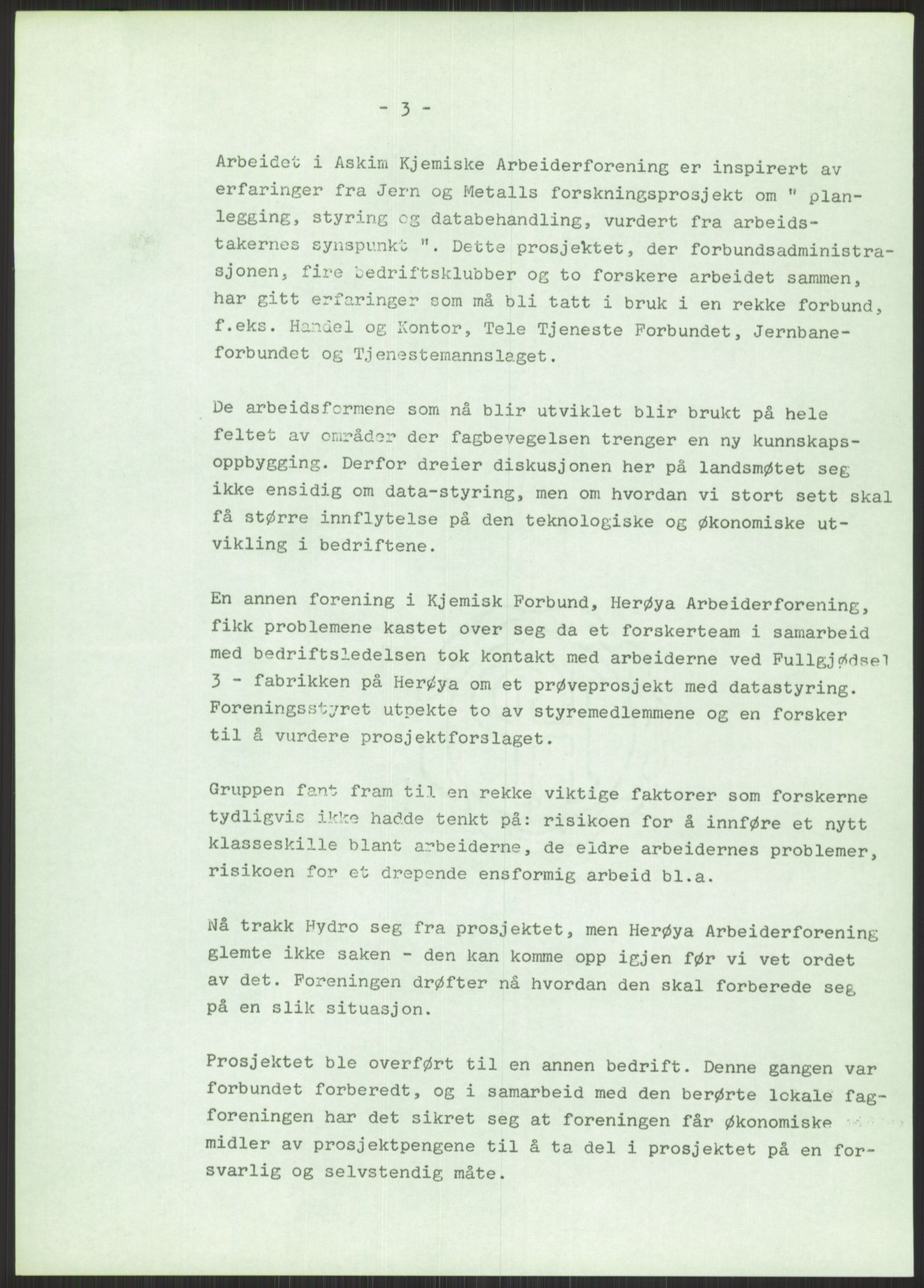 Nygaard, Kristen, AV/RA-PA-1398/F/Fi/L0006: Fagbevegelse, demokrati, Jern- og Metallprosjektet, 1970-2002, p. 567