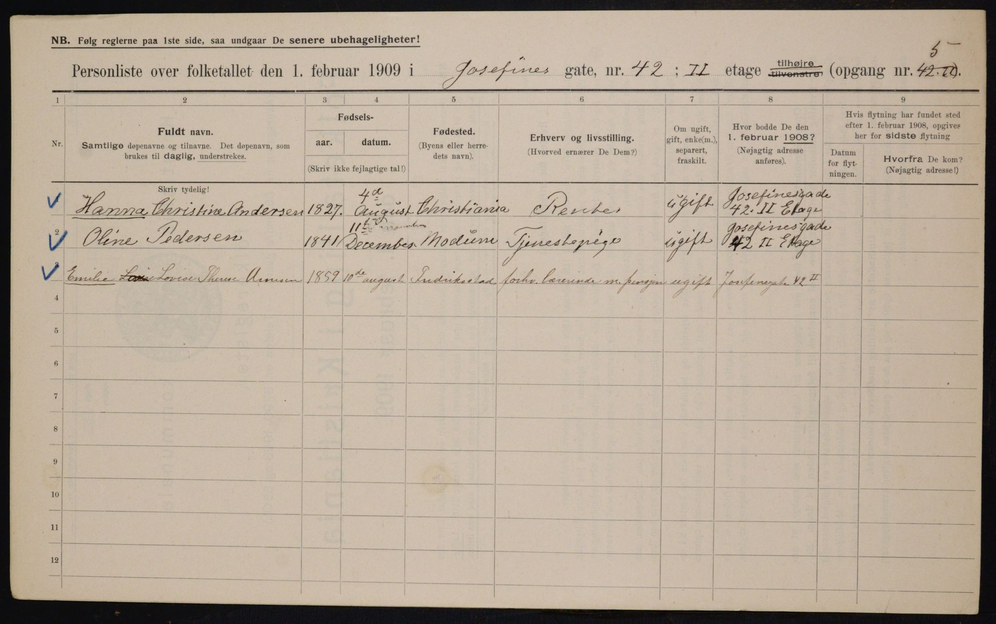 OBA, Municipal Census 1909 for Kristiania, 1909, p. 43459