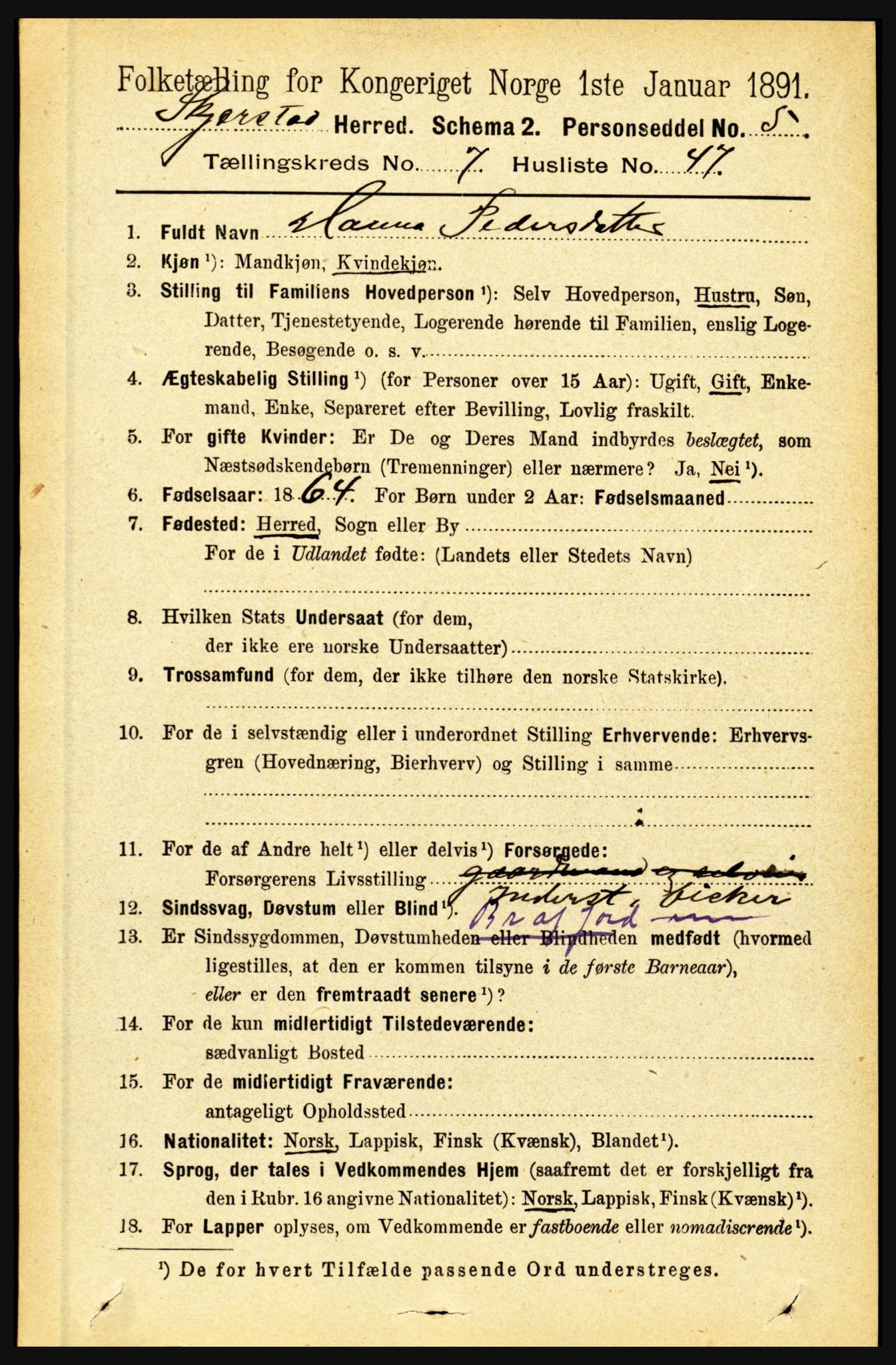 RA, 1891 census for 1842 Skjerstad, 1891, p. 2882