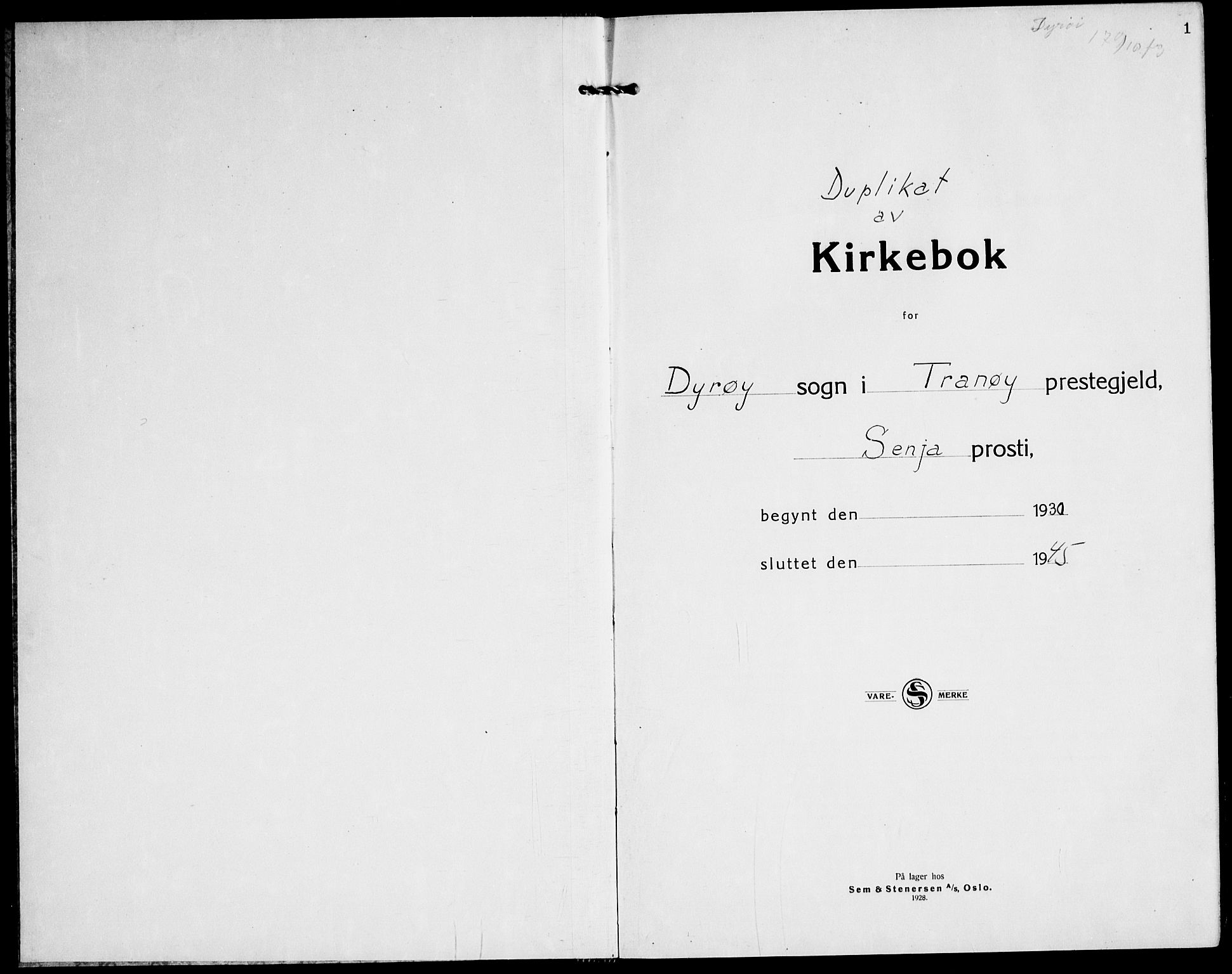 Tranøy sokneprestkontor, AV/SATØ-S-1313/I/Ia/Iab/L0016klokker: Parish register (copy) no. 16, 1930-1945, p. 1