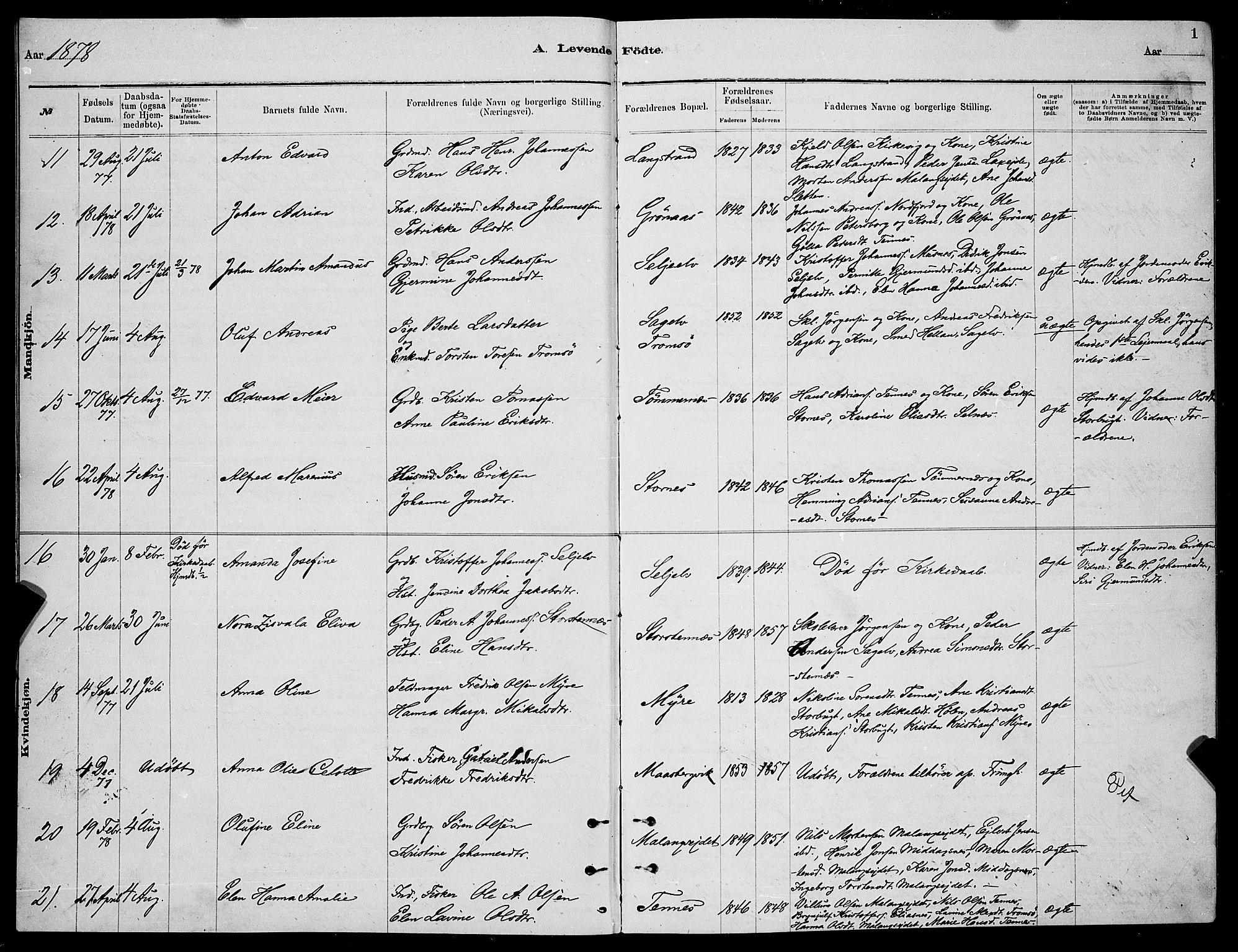 Balsfjord sokneprestembete, SATØ/S-1303/G/Ga/L0007klokker: Parish register (copy) no. 7, 1878-1889, p. 1