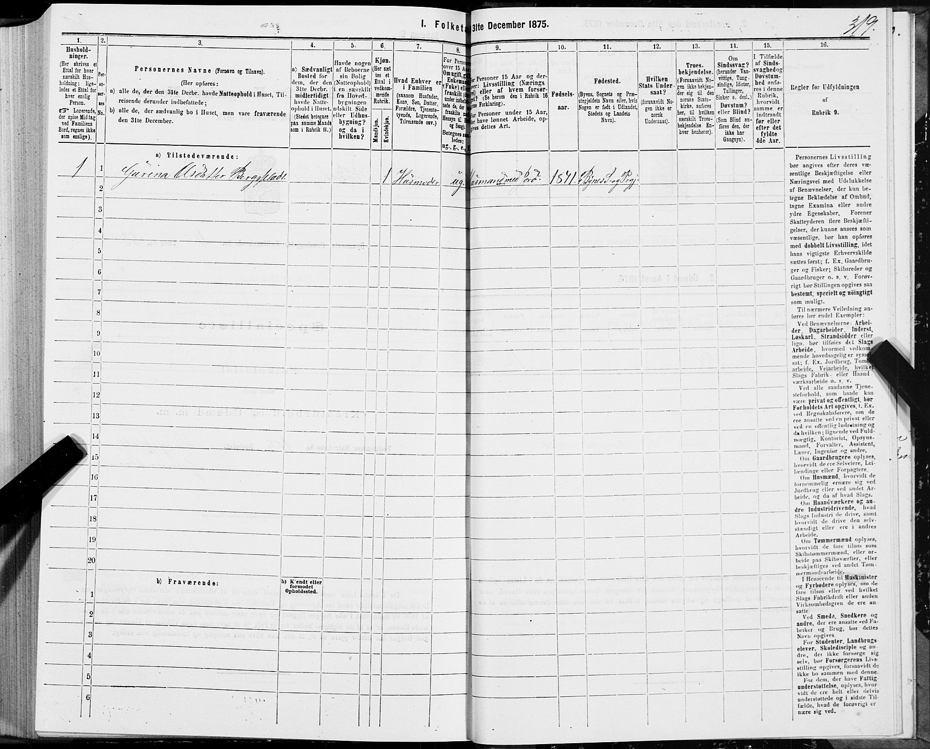 SAT, 1875 census for 1655P Byneset, 1875, p. 2319