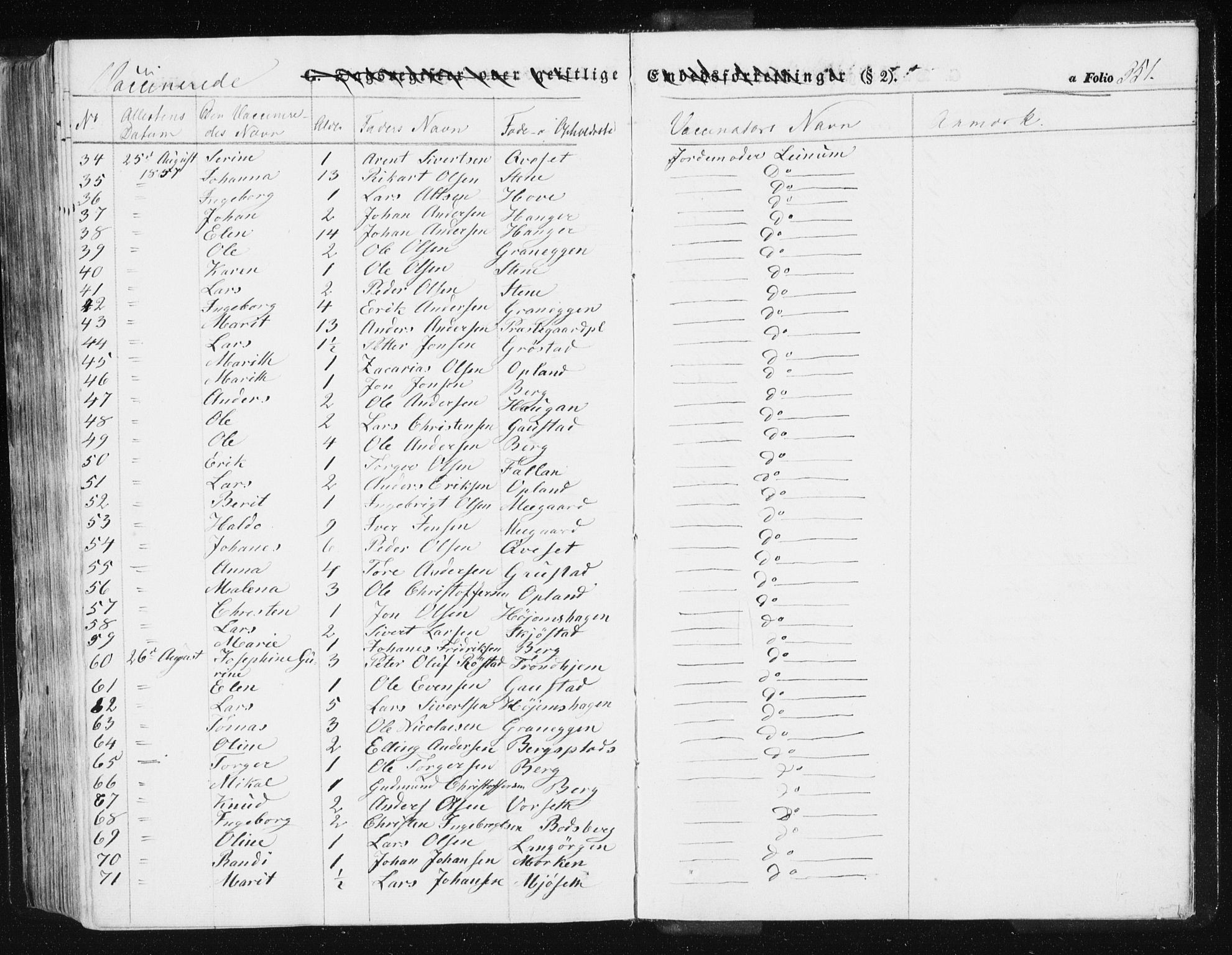 Ministerialprotokoller, klokkerbøker og fødselsregistre - Sør-Trøndelag, SAT/A-1456/612/L0376: Parish register (official) no. 612A08, 1846-1859, p. 351