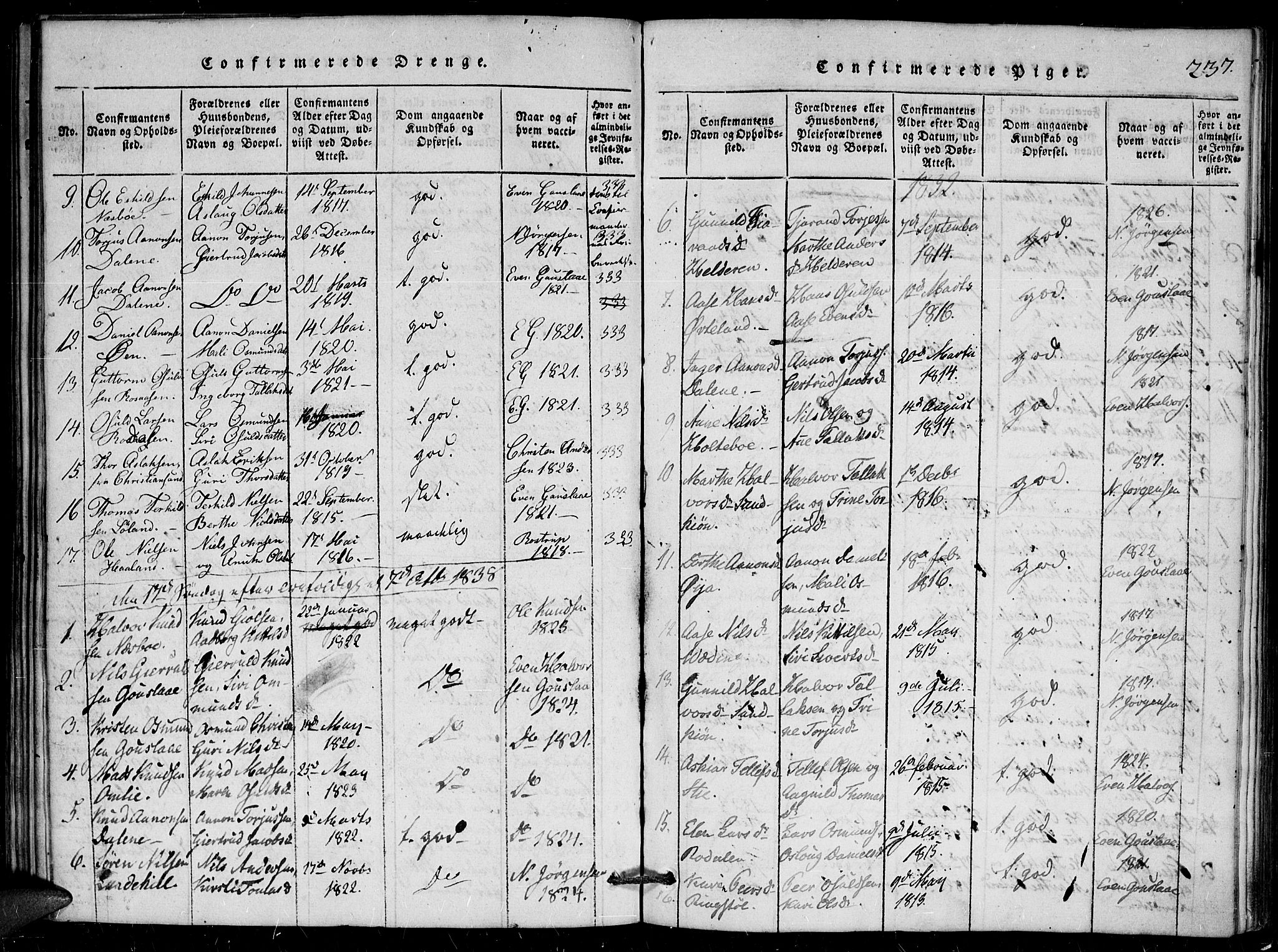 Herefoss sokneprestkontor, AV/SAK-1111-0019/F/Fa/Faa/L0001: Parish register (official) no. A 1, 1816-1860, p. 237