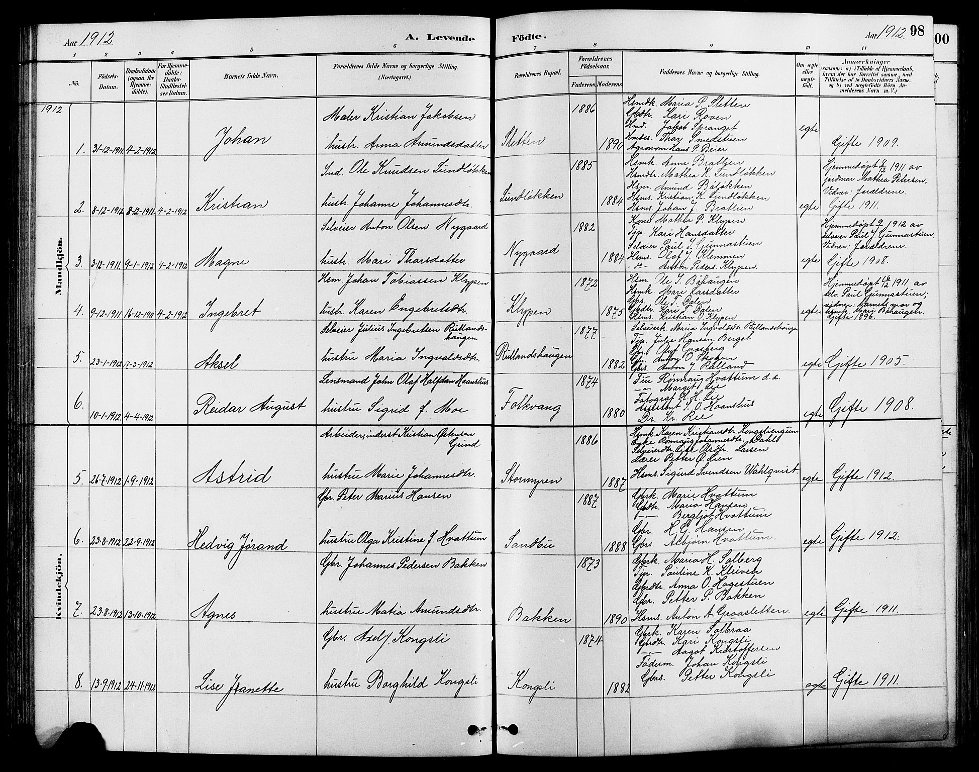 Nord-Fron prestekontor, SAH/PREST-080/H/Ha/Hab/L0004: Parish register (copy) no. 4, 1884-1914, p. 98