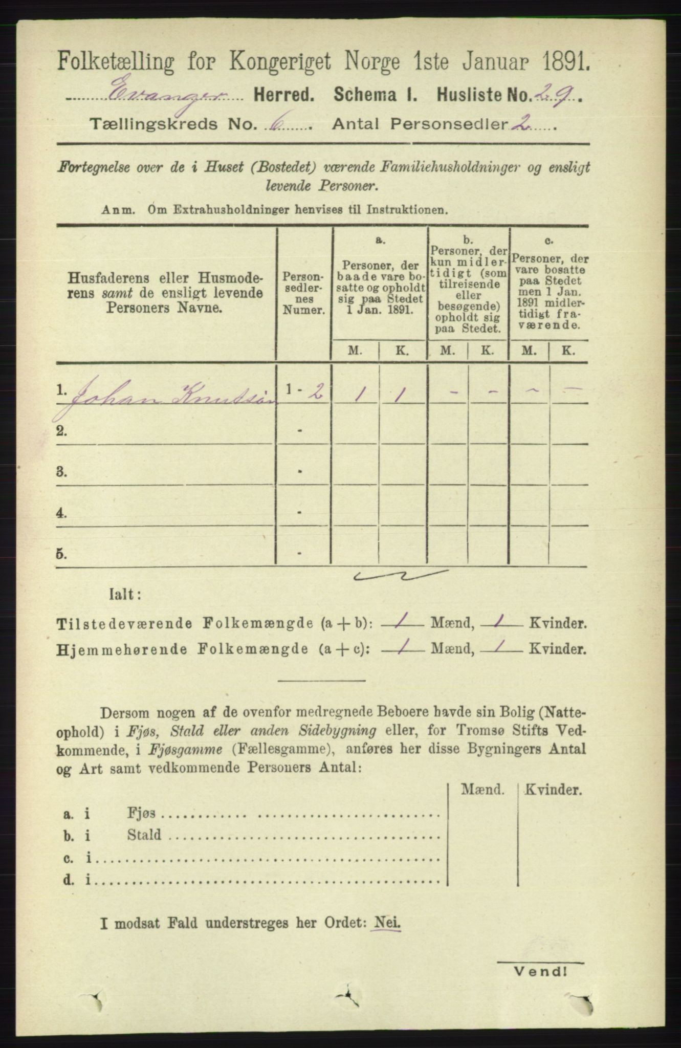 RA, 1891 census for 1237 Evanger, 1891, p. 1608