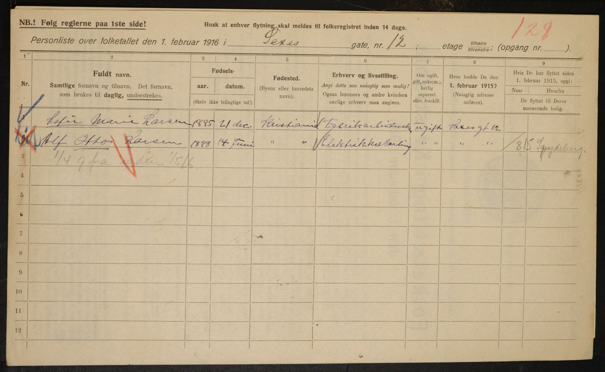 OBA, Municipal Census 1916 for Kristiania, 1916, p. 97184