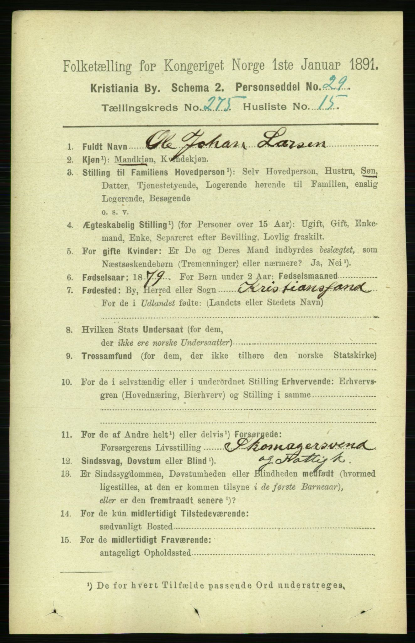 RA, 1891 census for 0301 Kristiania, 1891, p. 167337