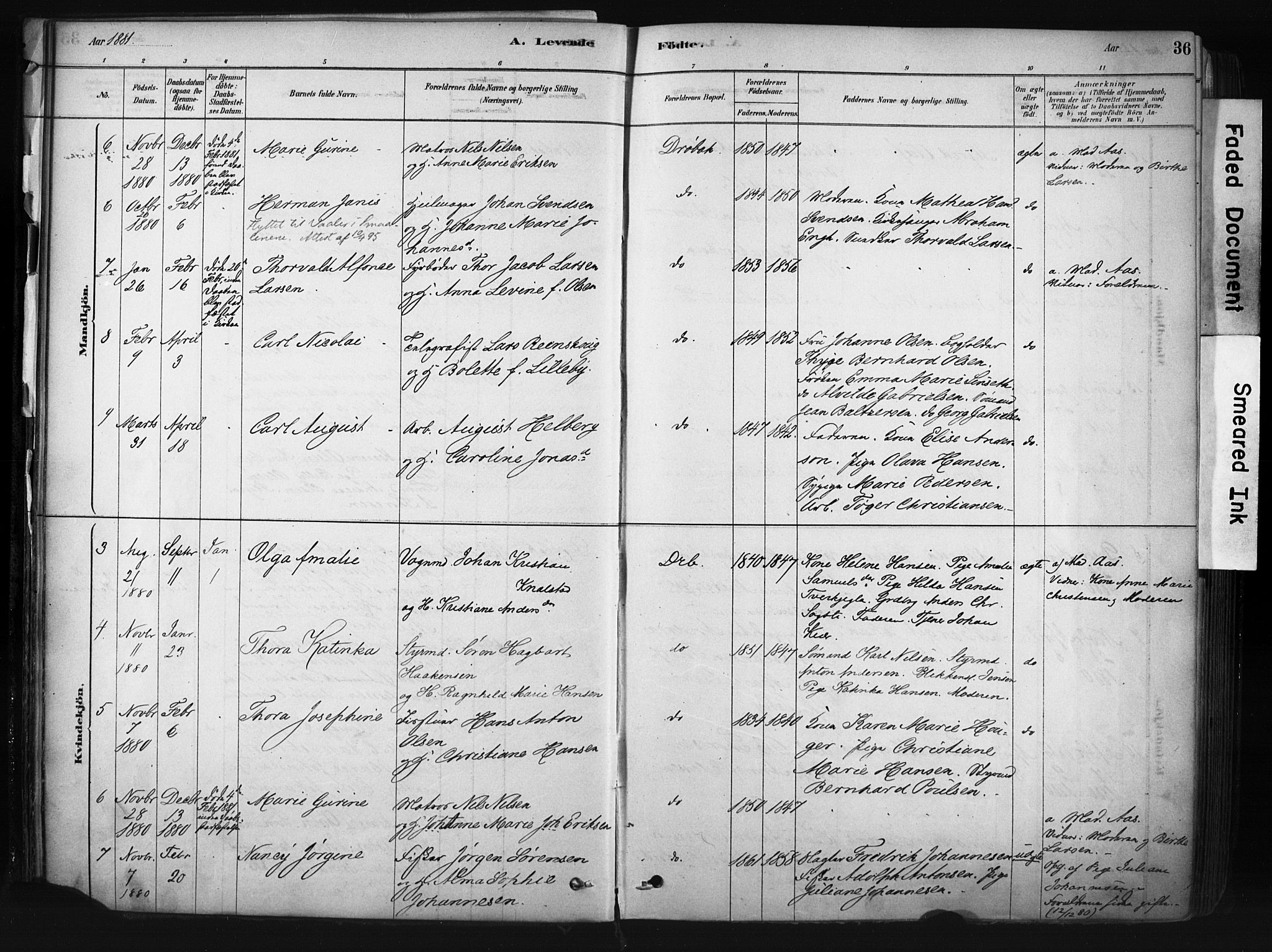 Drøbak prestekontor Kirkebøker, AV/SAO-A-10142a/F/Fb/L0001: Parish register (official) no. II 1, 1878-1891, p. 36