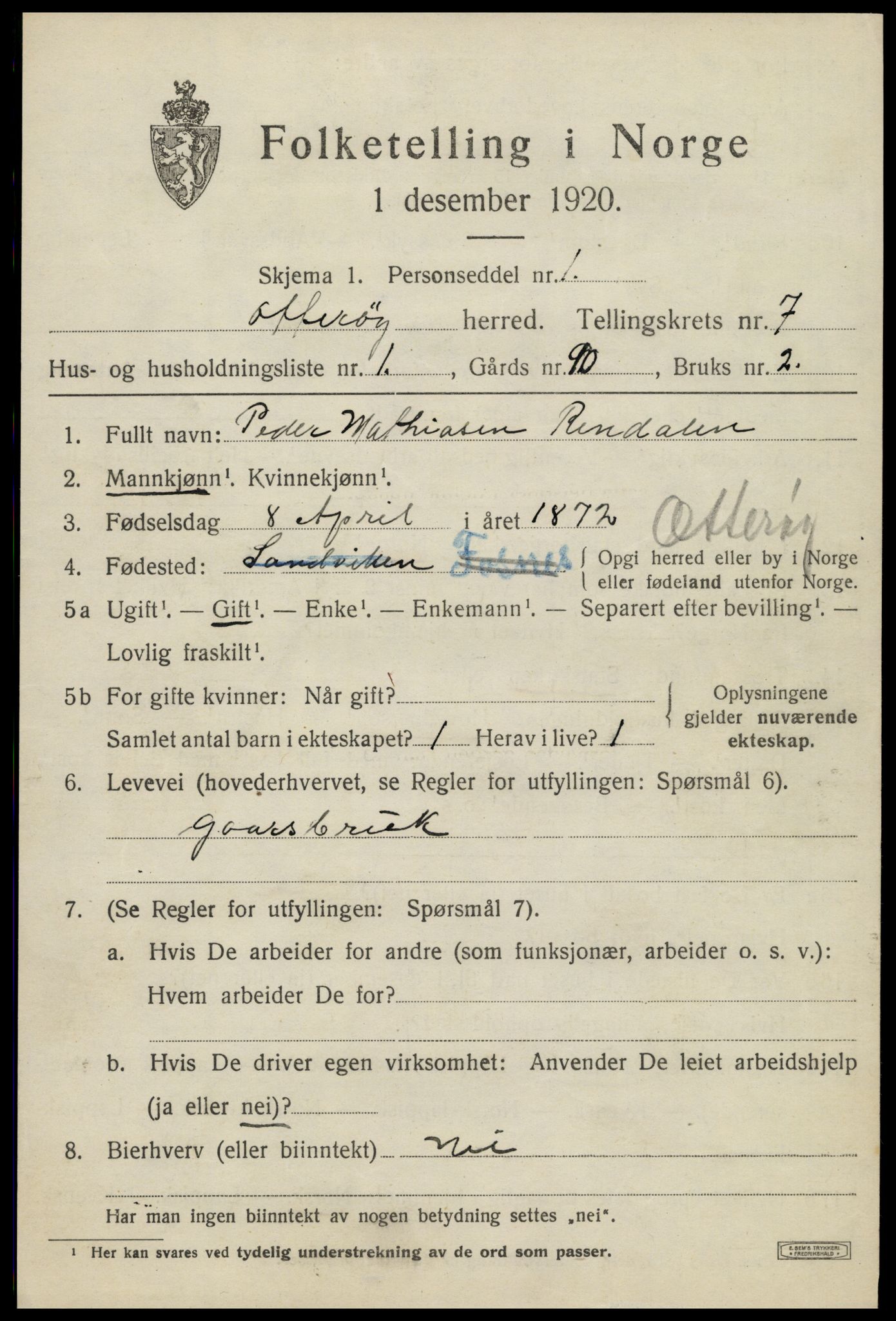 SAT, 1920 census for Otterøy, 1920, p. 2597