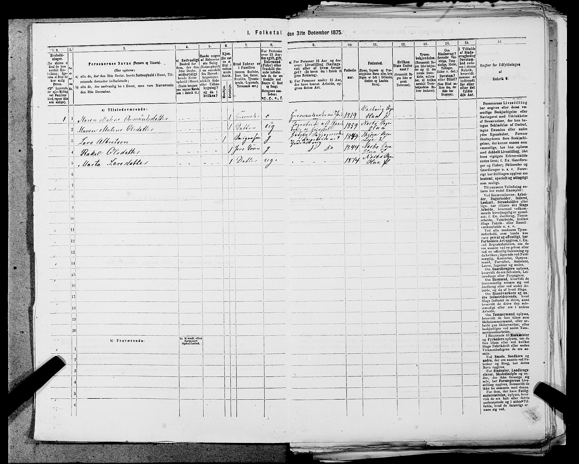 SAST, 1875 census for 1119P Hå, 1875, p. 57