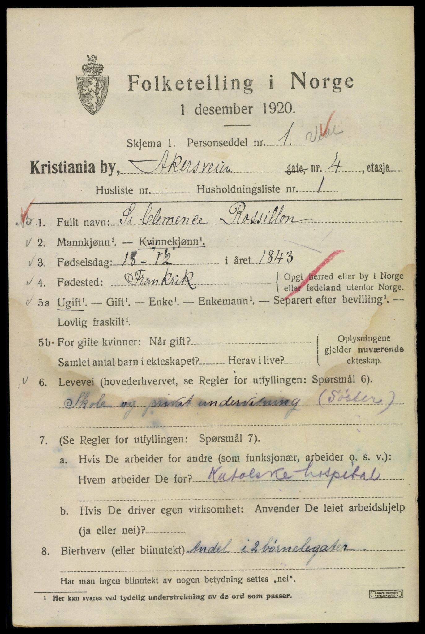 SAO, 1920 census for Kristiania, 1920, p. 140261