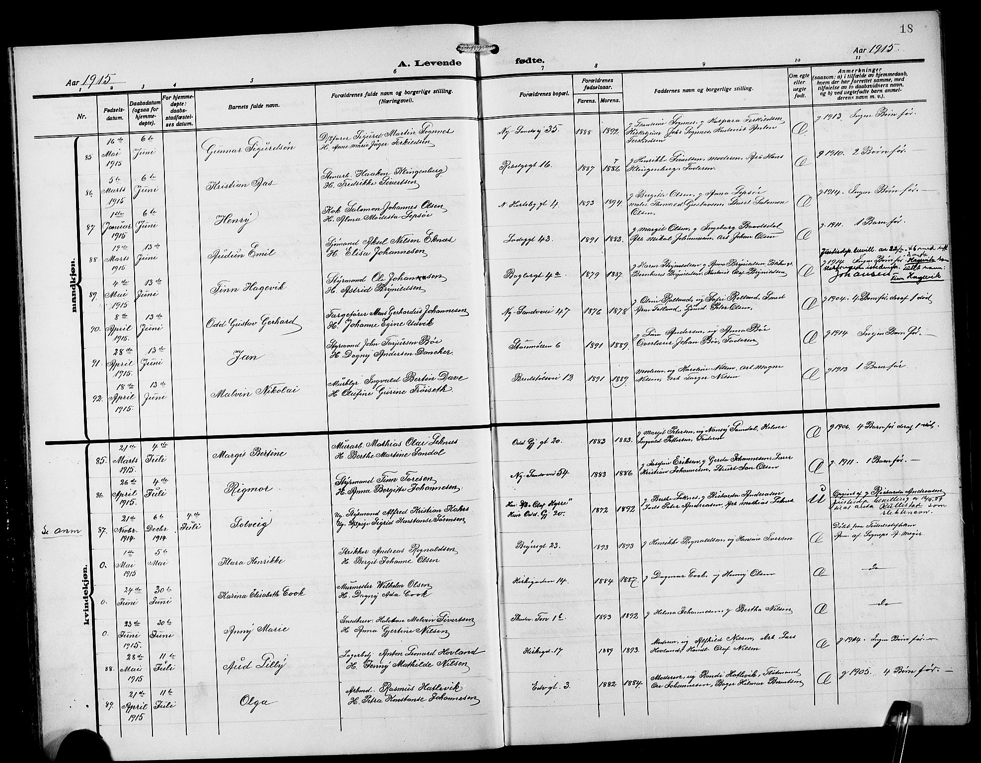Sandviken Sokneprestembete, SAB/A-77601/H/Hb/L0005: Parish register (copy) no. B 2, 1914-1925, p. 18