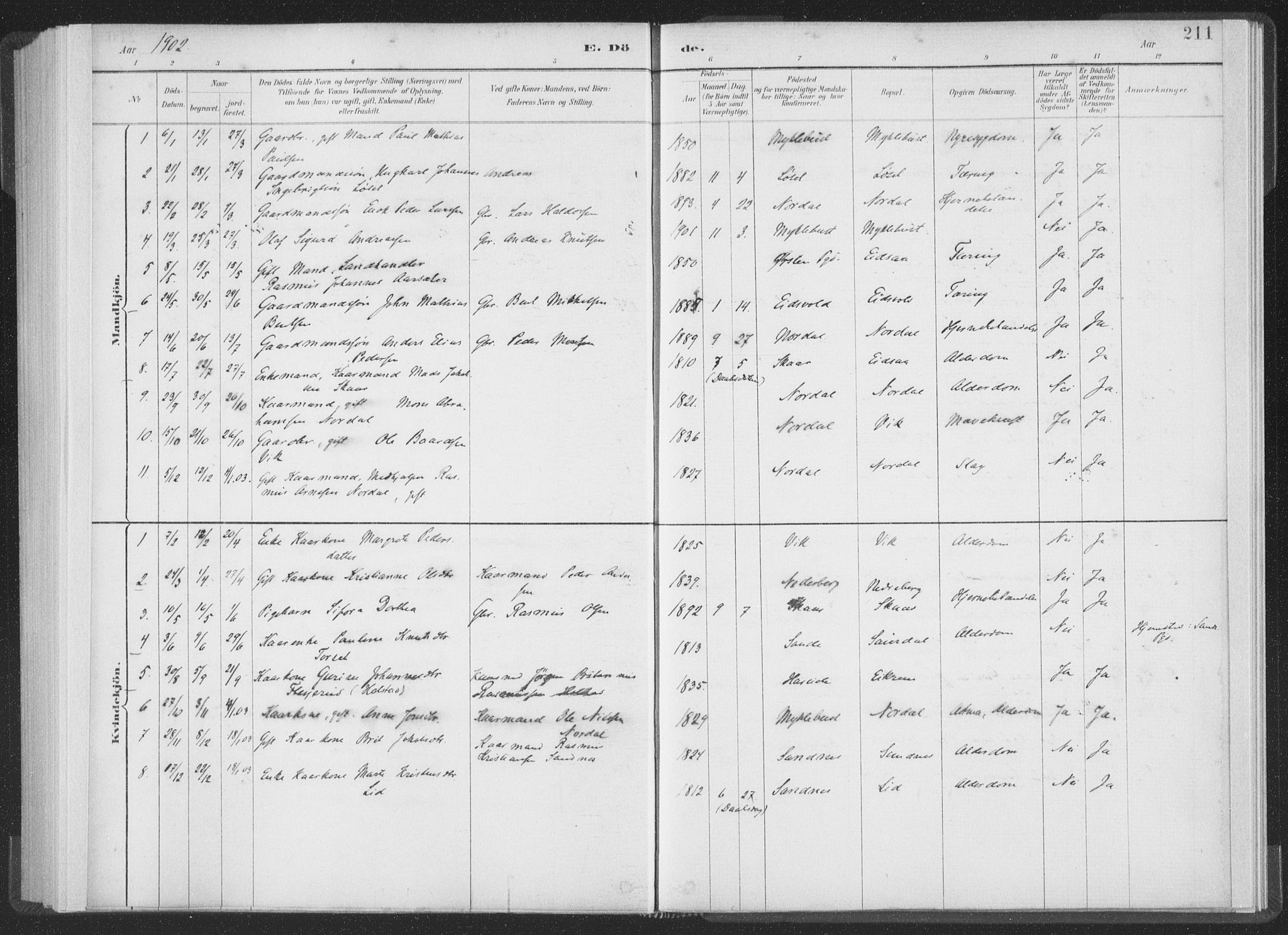 Ministerialprotokoller, klokkerbøker og fødselsregistre - Møre og Romsdal, AV/SAT-A-1454/502/L0025: Parish register (official) no. 502A03, 1885-1909, p. 211