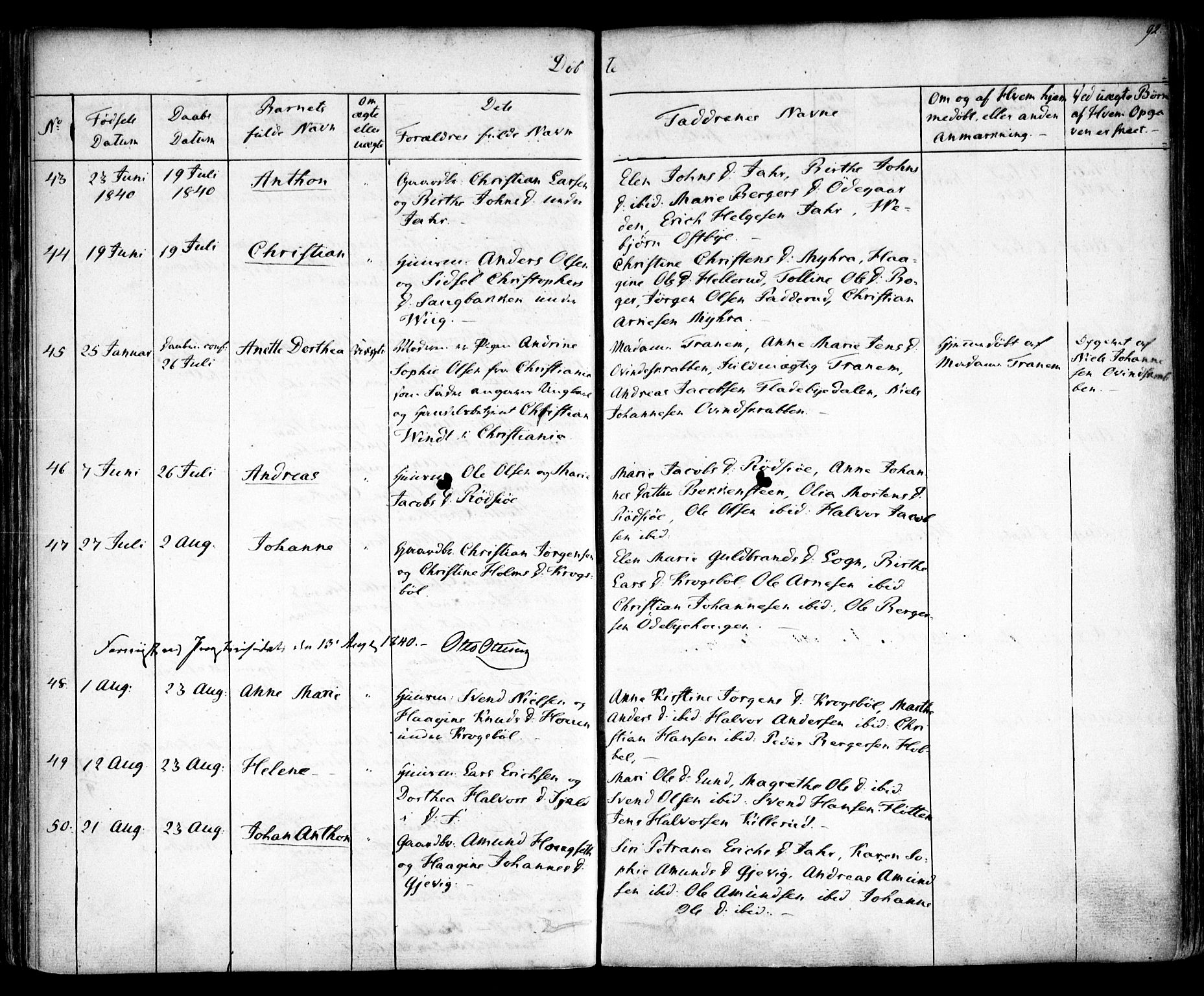 Enebakk prestekontor Kirkebøker, AV/SAO-A-10171c/F/Fa/L0009: Parish register (official) no. I 9, 1832-1861, p. 92