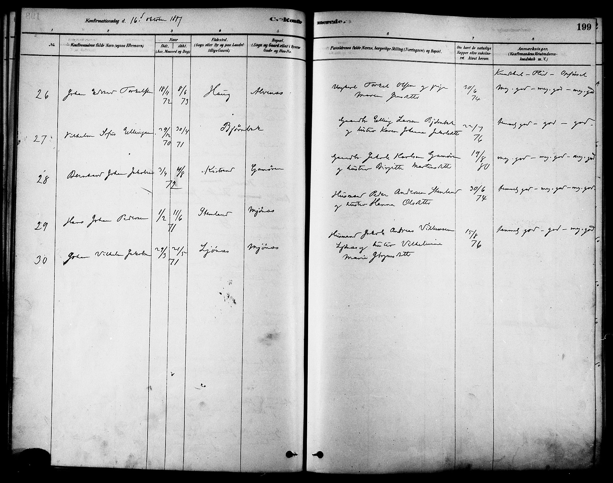 Ministerialprotokoller, klokkerbøker og fødselsregistre - Nordland, SAT/A-1459/852/L0740: Parish register (official) no. 852A10, 1878-1894, p. 199