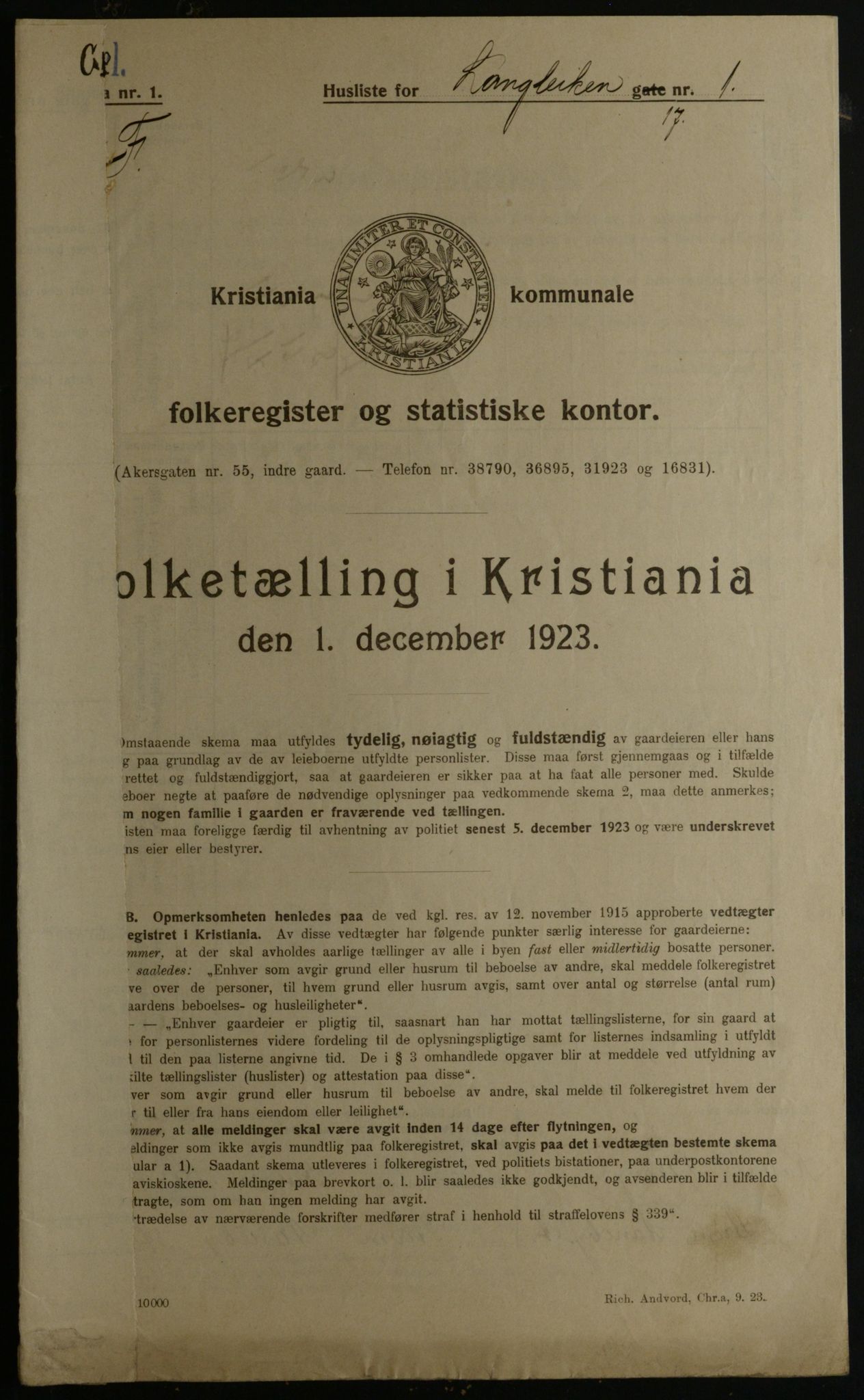 OBA, Municipal Census 1923 for Kristiania, 1923, p. 63176