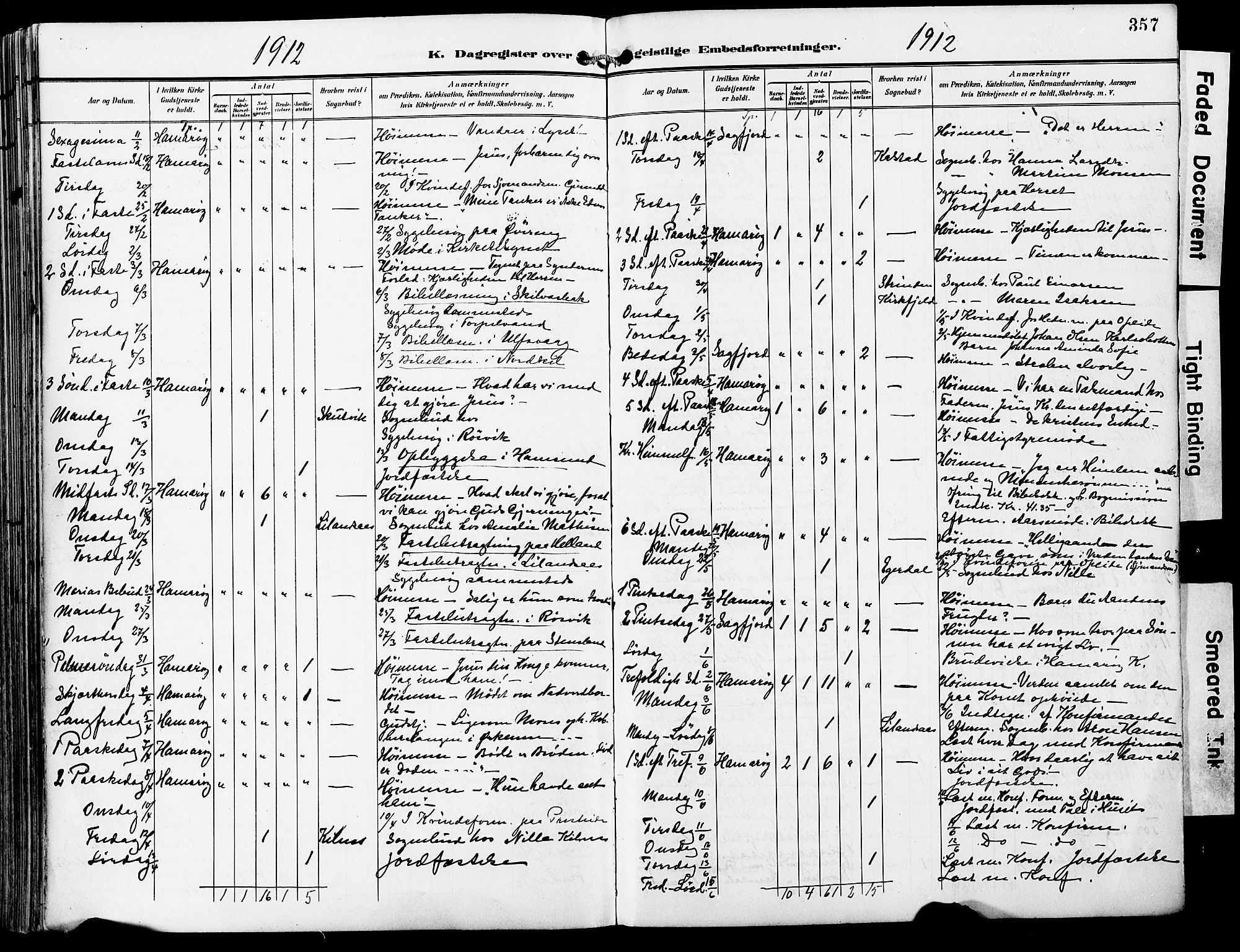 Ministerialprotokoller, klokkerbøker og fødselsregistre - Nordland, AV/SAT-A-1459/859/L0848: Parish register (official) no. 859A08, 1900-1912, p. 357