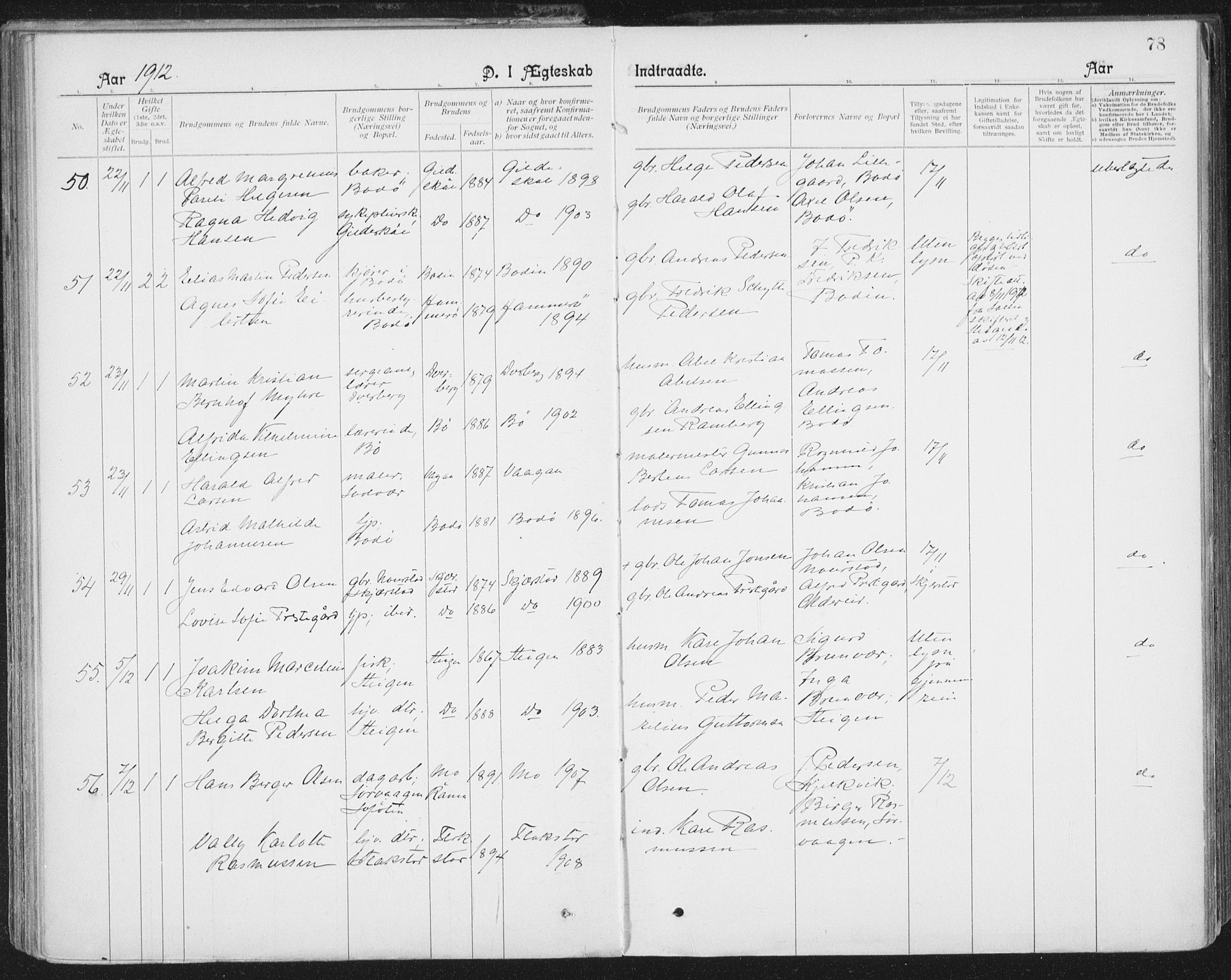 Ministerialprotokoller, klokkerbøker og fødselsregistre - Nordland, AV/SAT-A-1459/801/L0012: Parish register (official) no. 801A12, 1900-1916, p. 78