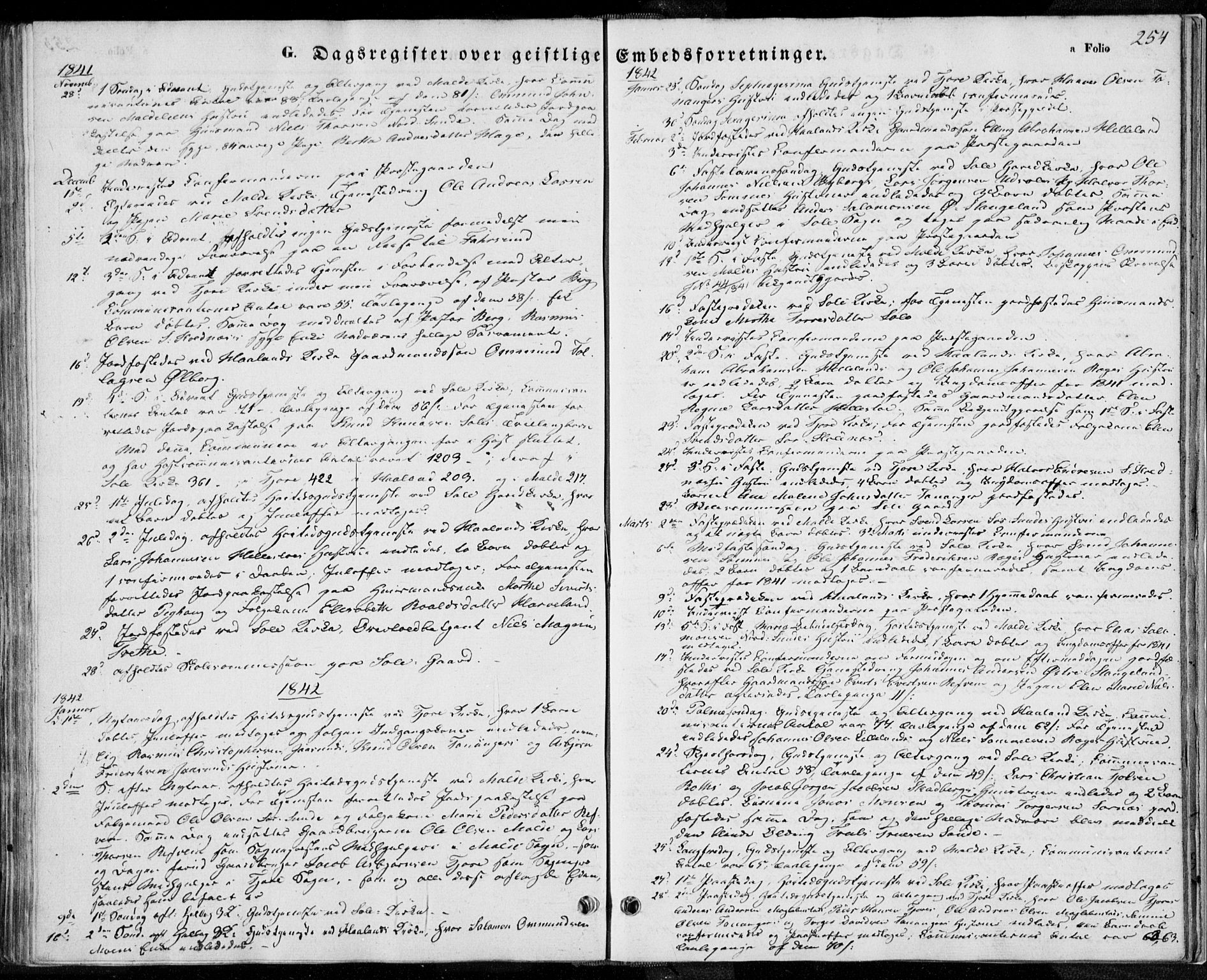 Håland sokneprestkontor, SAST/A-101802/001/30BA/L0006: Parish register (official) no. A 6, 1842-1853, p. 254
