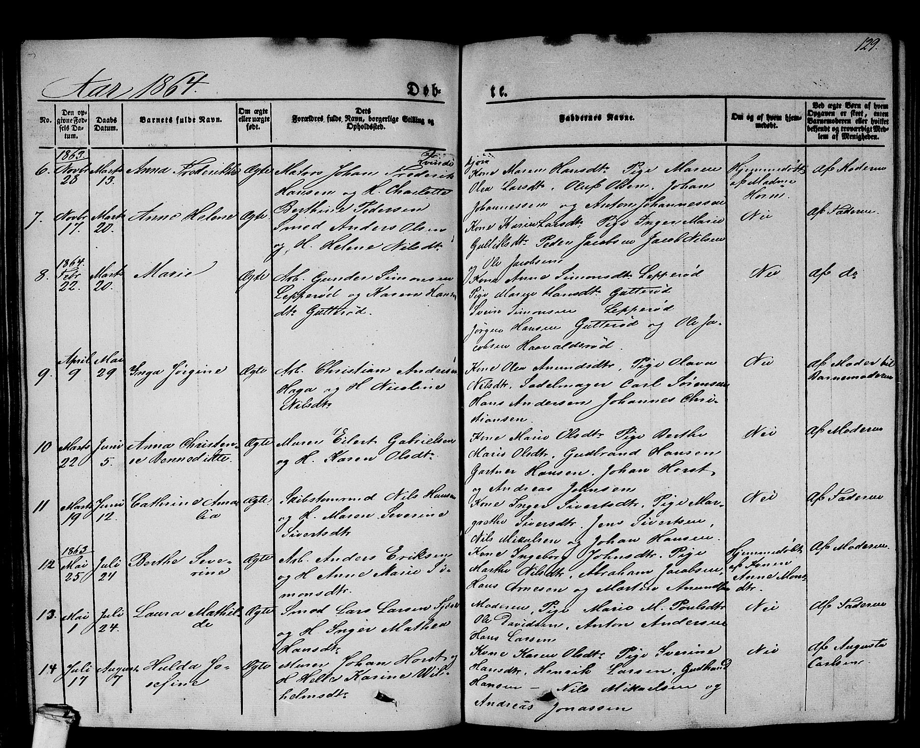 Larvik kirkebøker, AV/SAKO-A-352/G/Gb/L0002: Parish register (copy) no. II 2, 1843-1866, p. 129