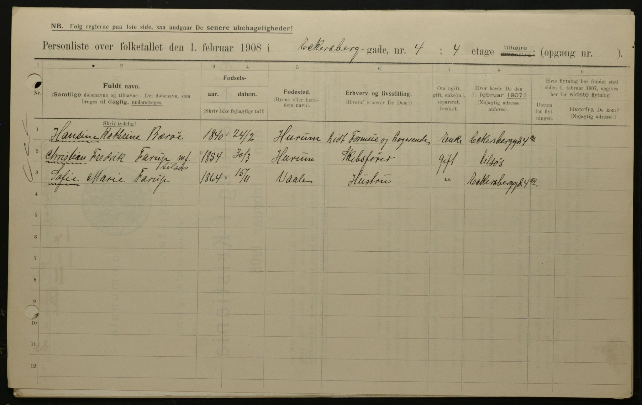 OBA, Municipal Census 1908 for Kristiania, 1908, p. 16836