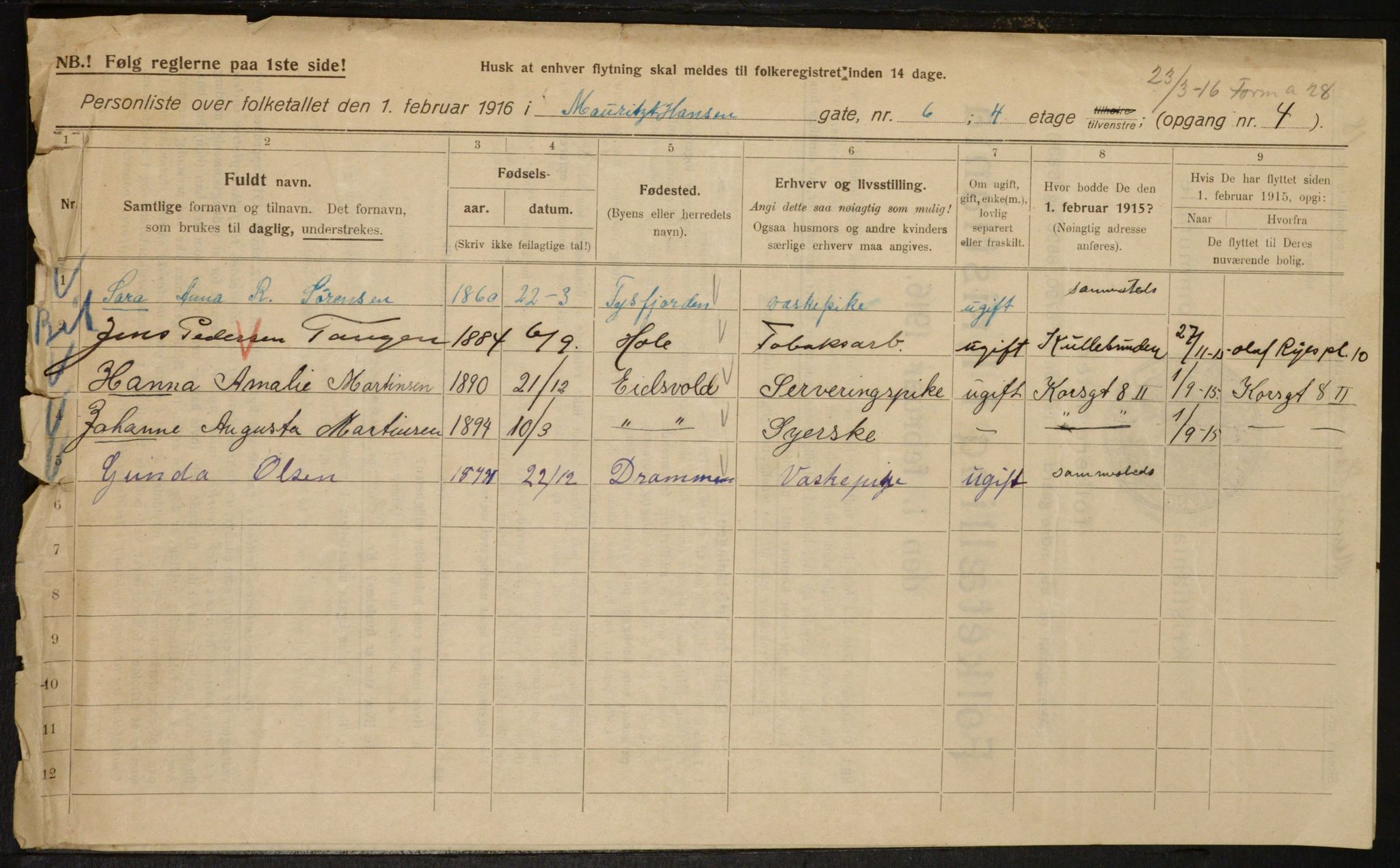 OBA, Municipal Census 1916 for Kristiania, 1916, p. 66665