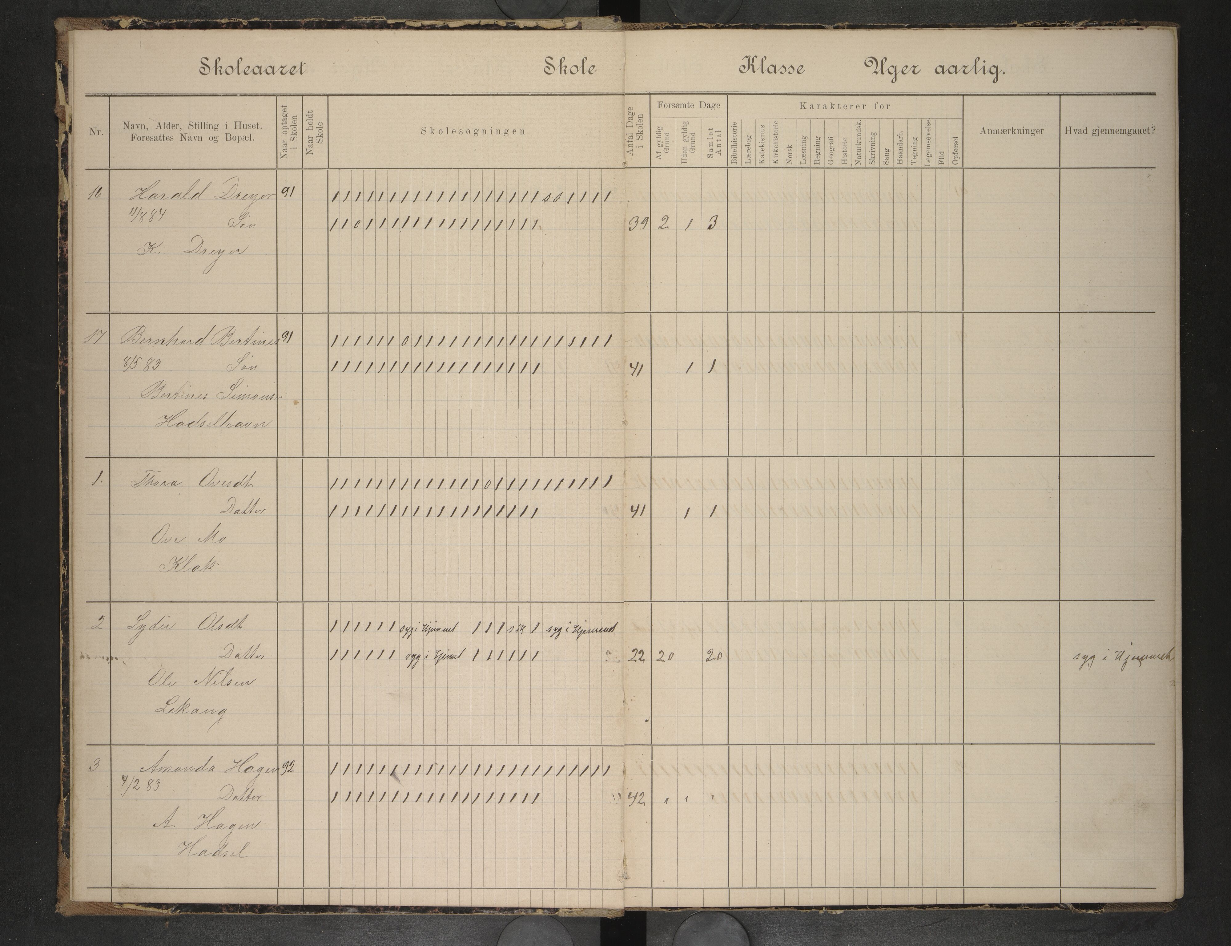 Hadsel kommune. Lekang skolekrets, AIN/K-18660.510.27/G/L0001: Skoleprotokoll for Lekang folkeskole, 1896-1904