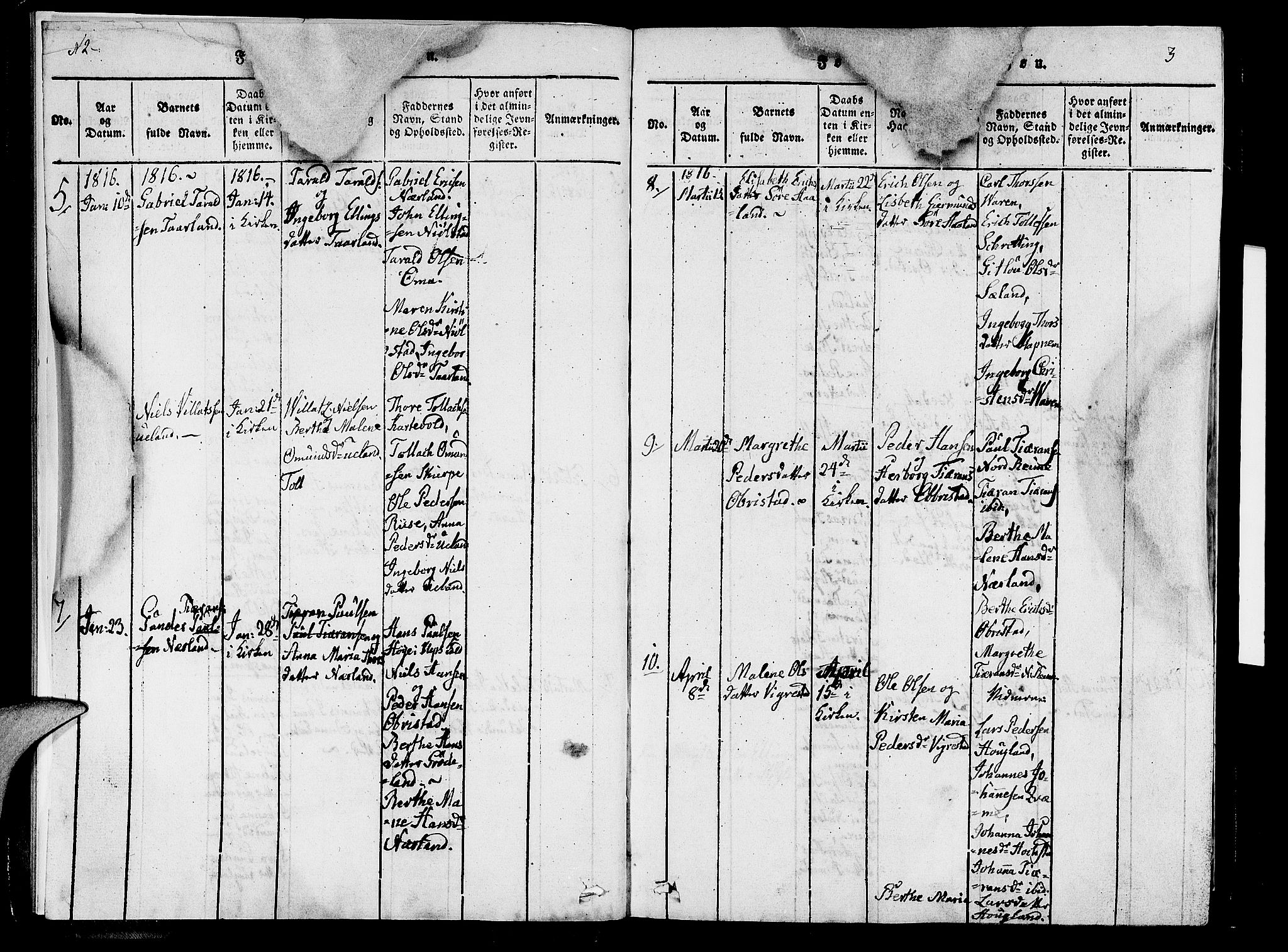 Hå sokneprestkontor, SAST/A-101801/001/30BA/L0003: Parish register (official) no. A 3, 1815-1825, p. 2-3