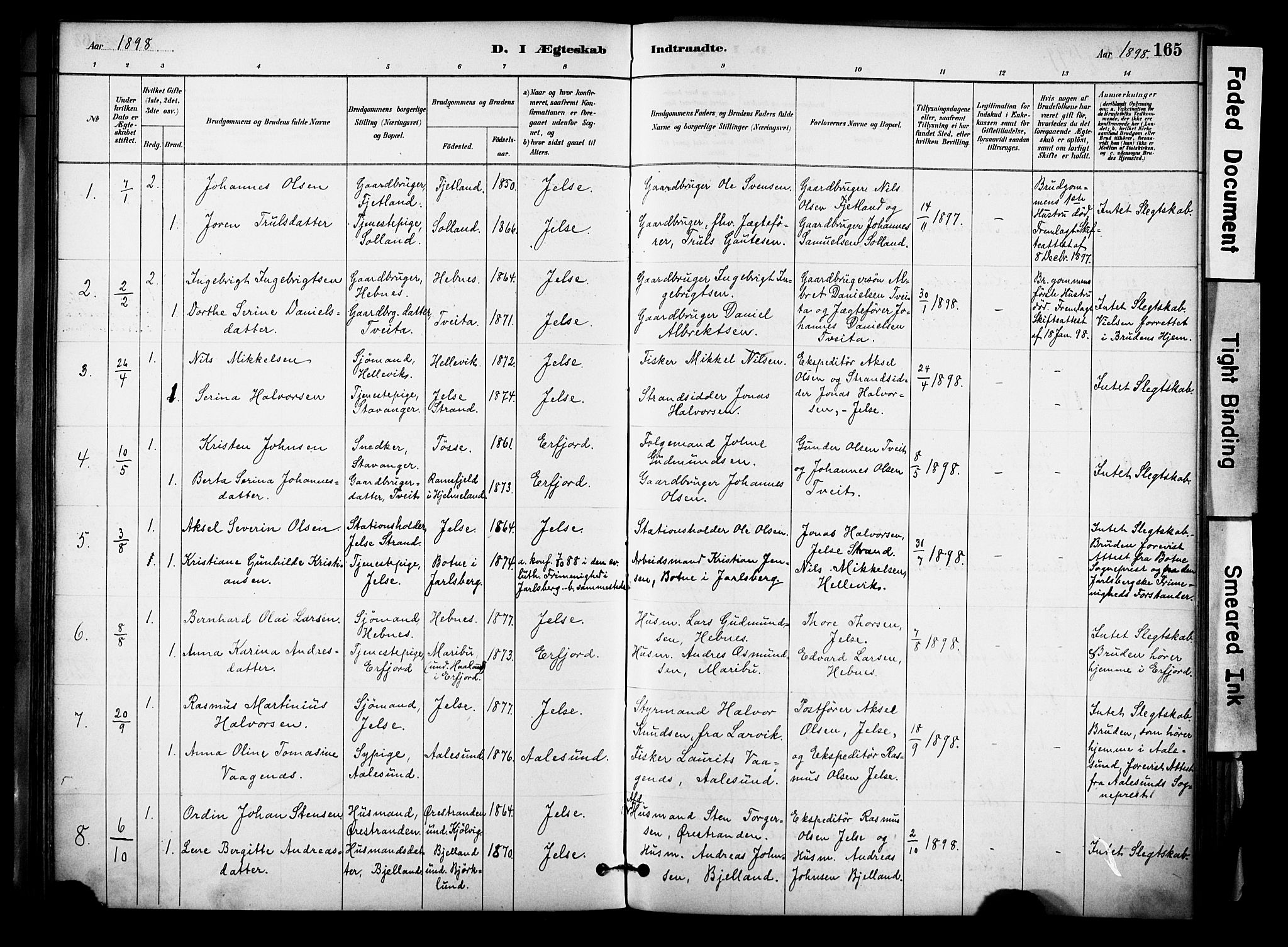 Jelsa sokneprestkontor, SAST/A-101842/01/IV: Parish register (official) no. A 10, 1884-1906, p. 165