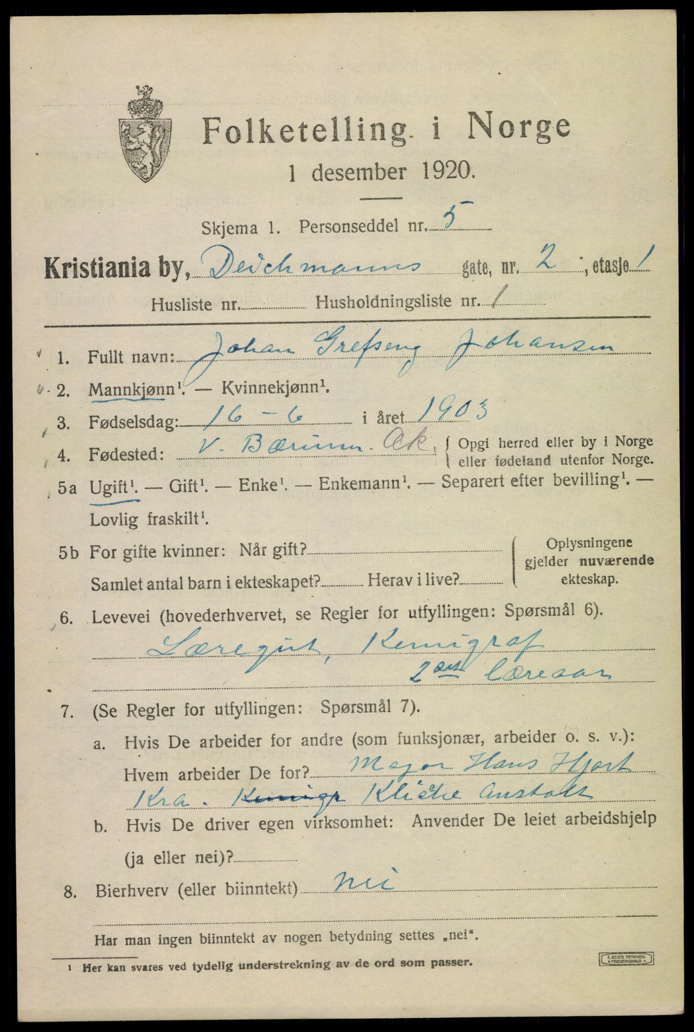 SAO, 1920 census for Kristiania, 1920, p. 197459