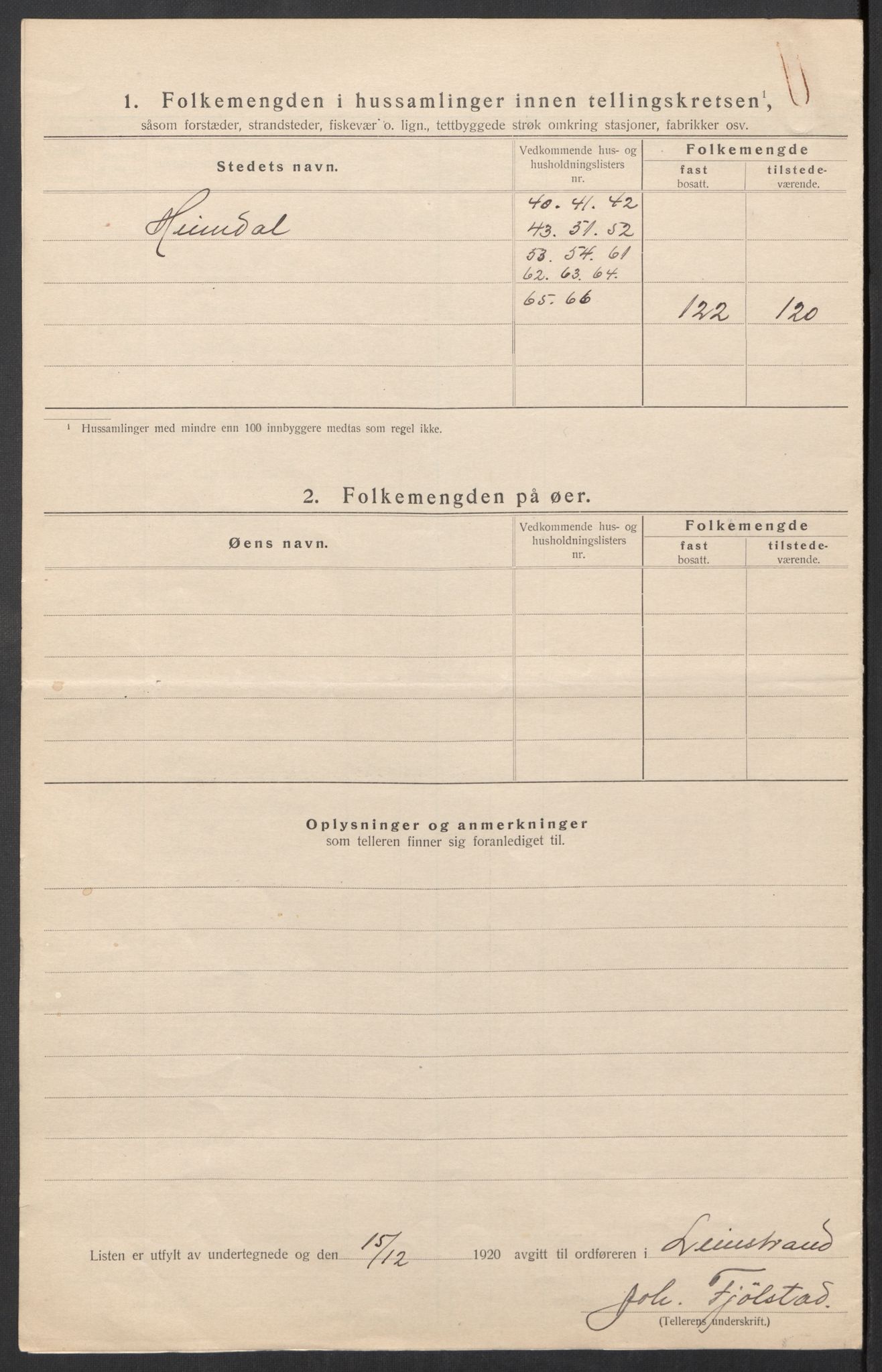 SAT, 1920 census for Leinstrand, 1920, p. 19