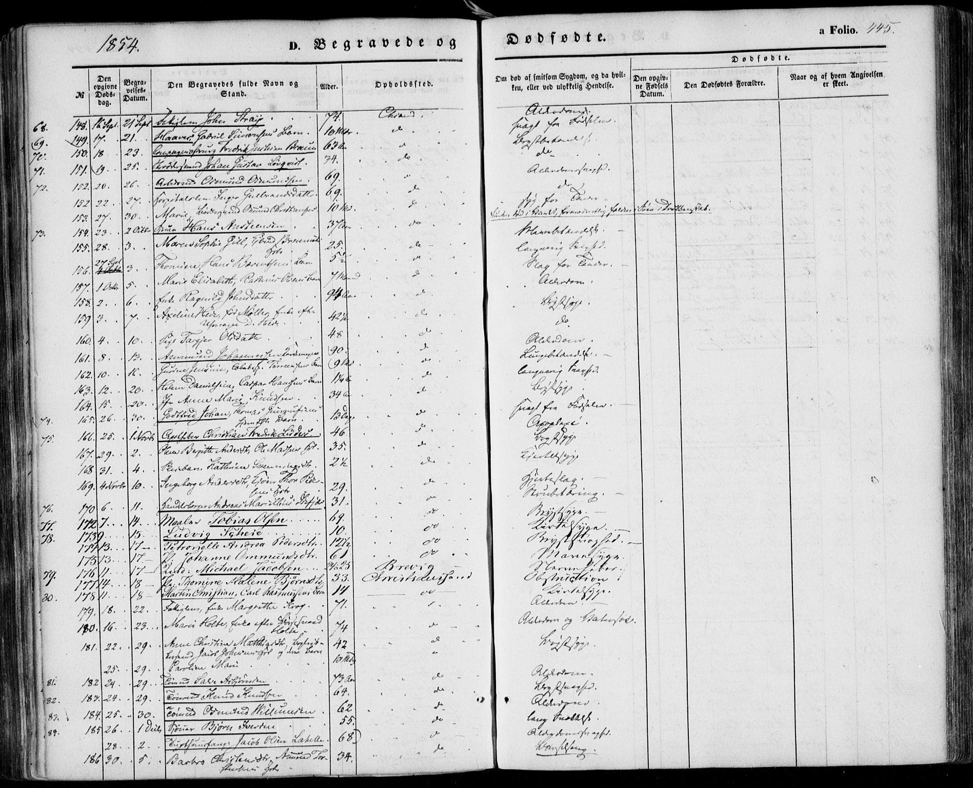 Kristiansand domprosti, SAK/1112-0006/F/Fa/L0014: Parish register (official) no. A 14, 1852-1867, p. 445