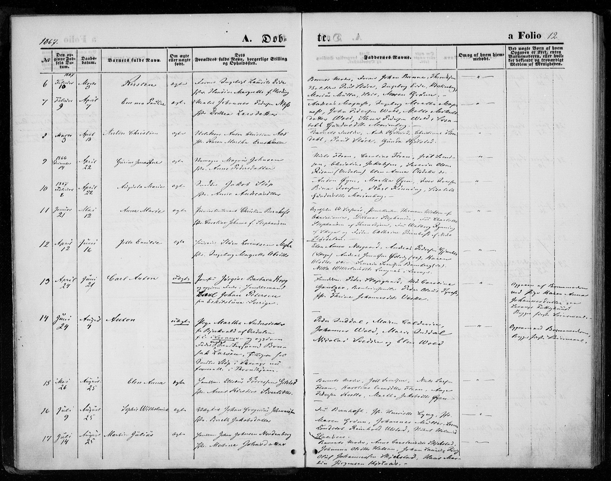 Ministerialprotokoller, klokkerbøker og fødselsregistre - Nord-Trøndelag, SAT/A-1458/720/L0186: Parish register (official) no. 720A03, 1864-1874, p. 12
