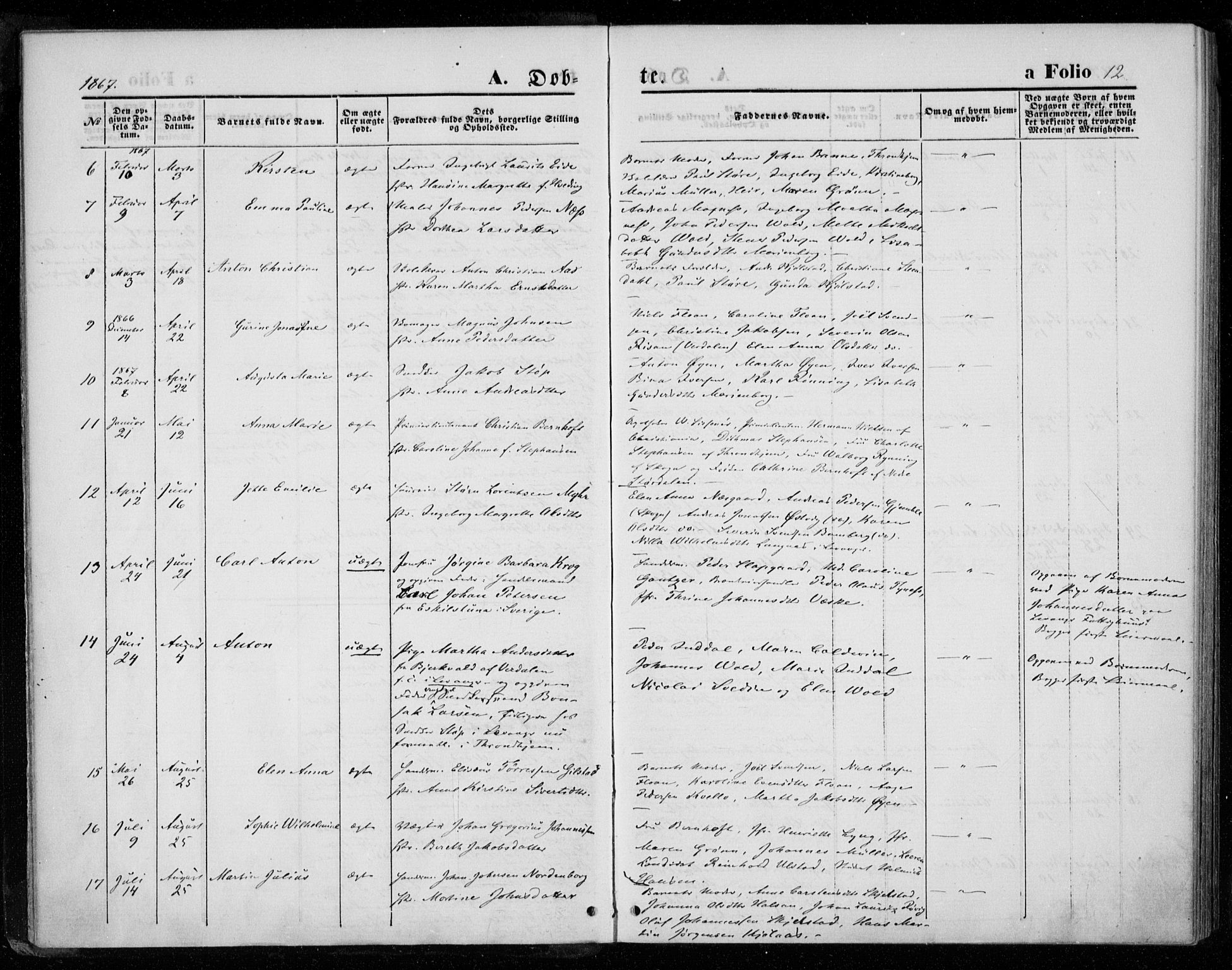 Ministerialprotokoller, klokkerbøker og fødselsregistre - Nord-Trøndelag, AV/SAT-A-1458/720/L0186: Parish register (official) no. 720A03, 1864-1874, p. 12