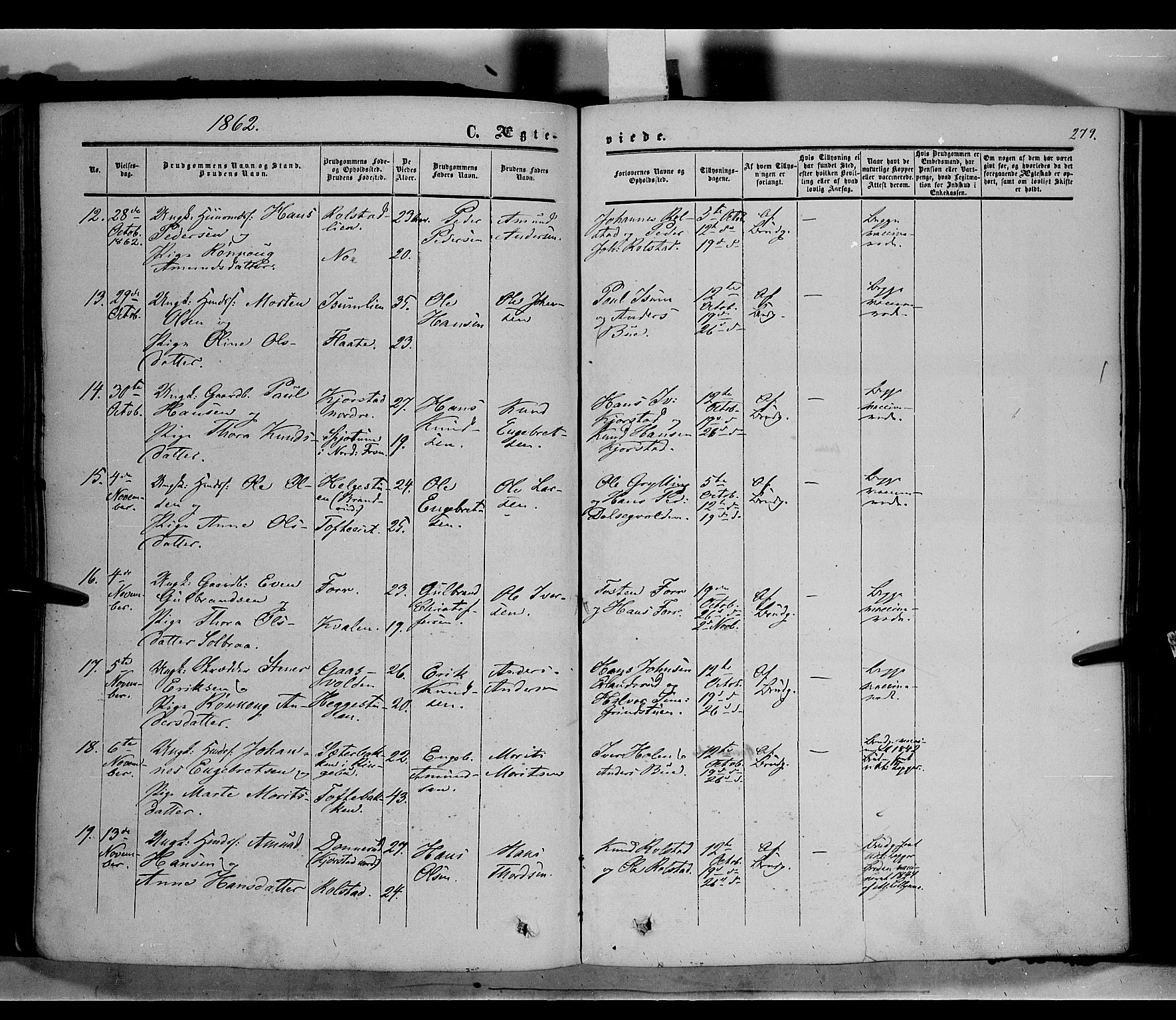 Sør-Fron prestekontor, SAH/PREST-010/H/Ha/Haa/L0001: Parish register (official) no. 1, 1849-1863, p. 279