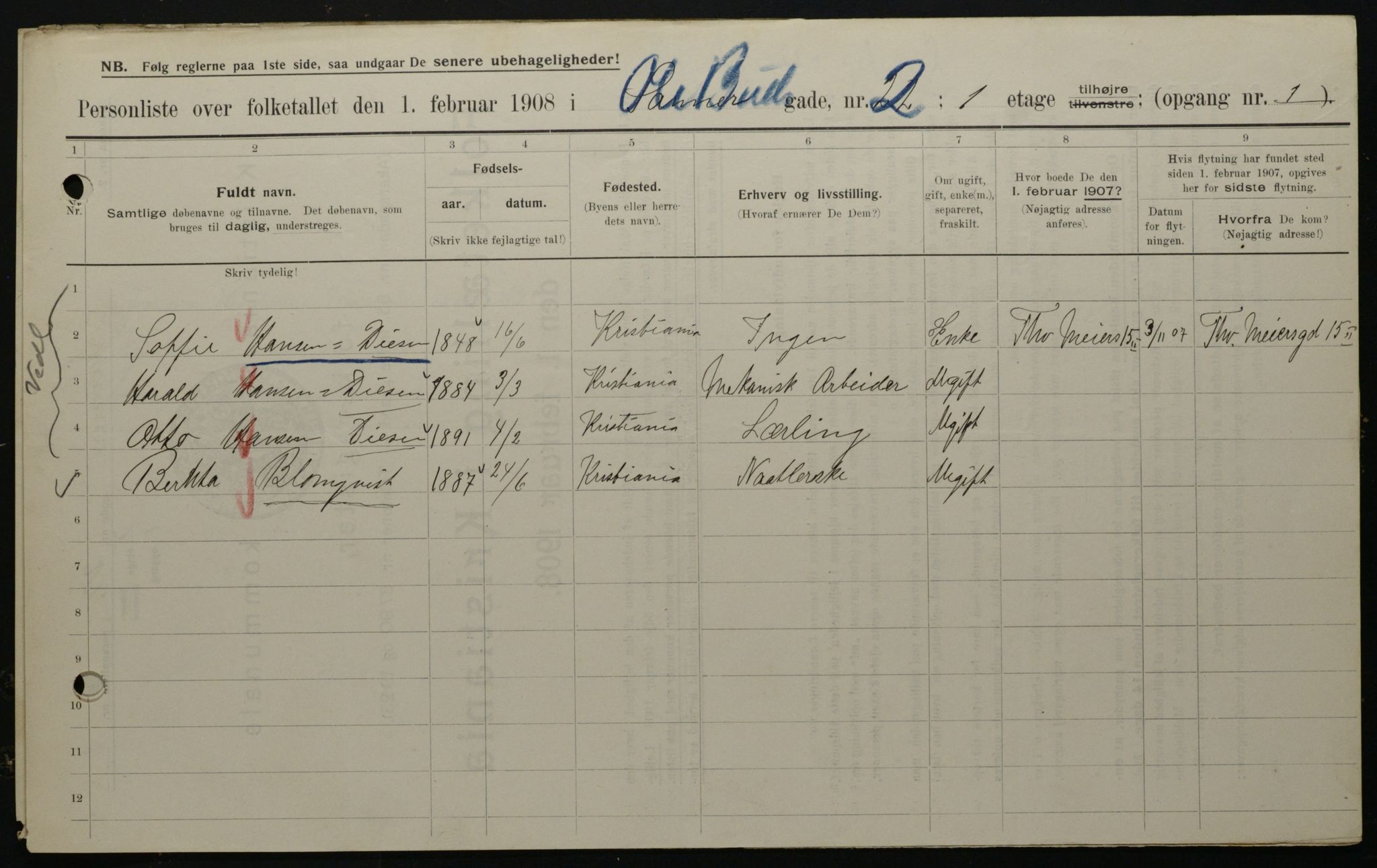 OBA, Municipal Census 1908 for Kristiania, 1908, p. 67639