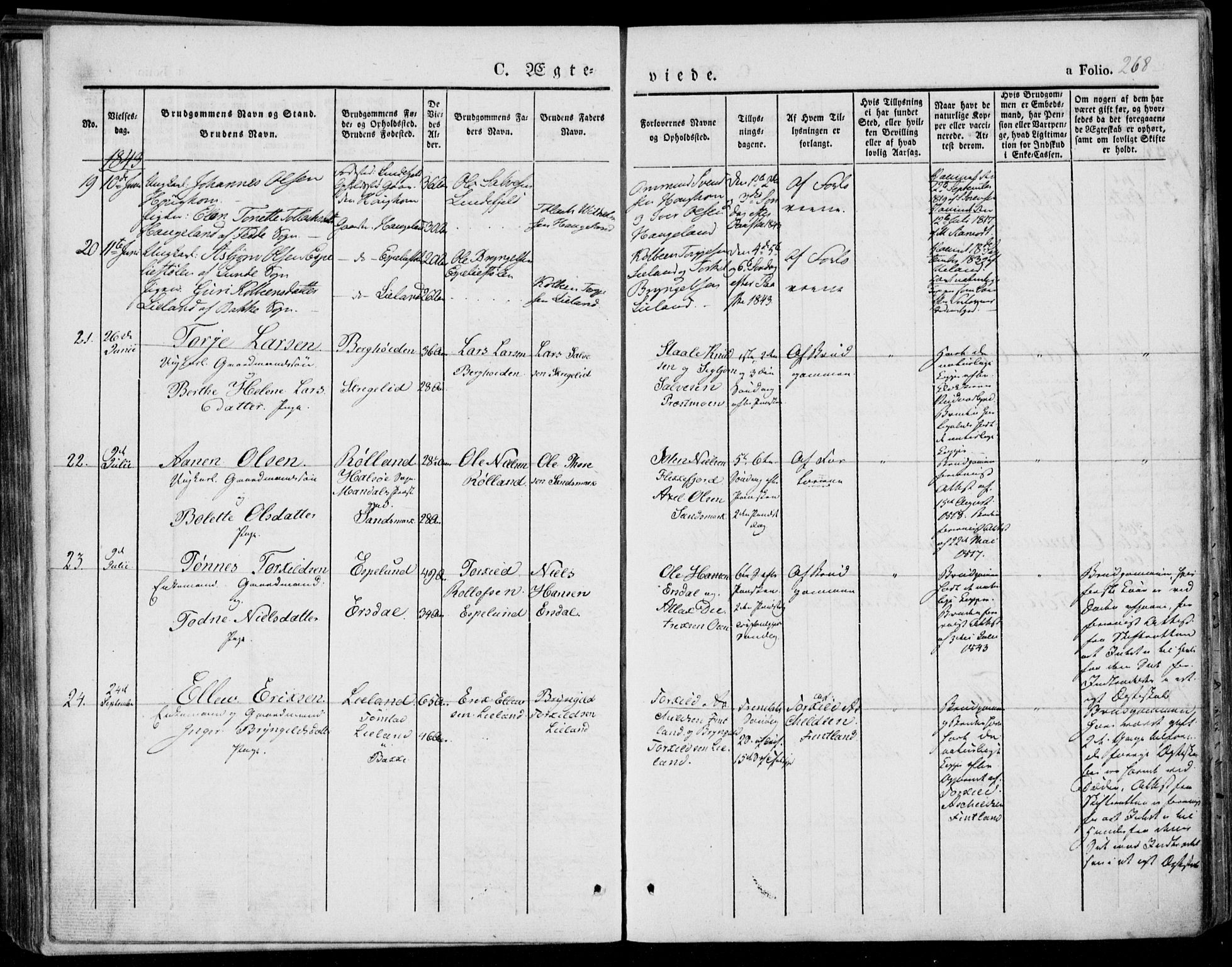 Bakke sokneprestkontor, AV/SAK-1111-0002/F/Fa/Faa/L0004: Parish register (official) no. A 4, 1834-1846, p. 268