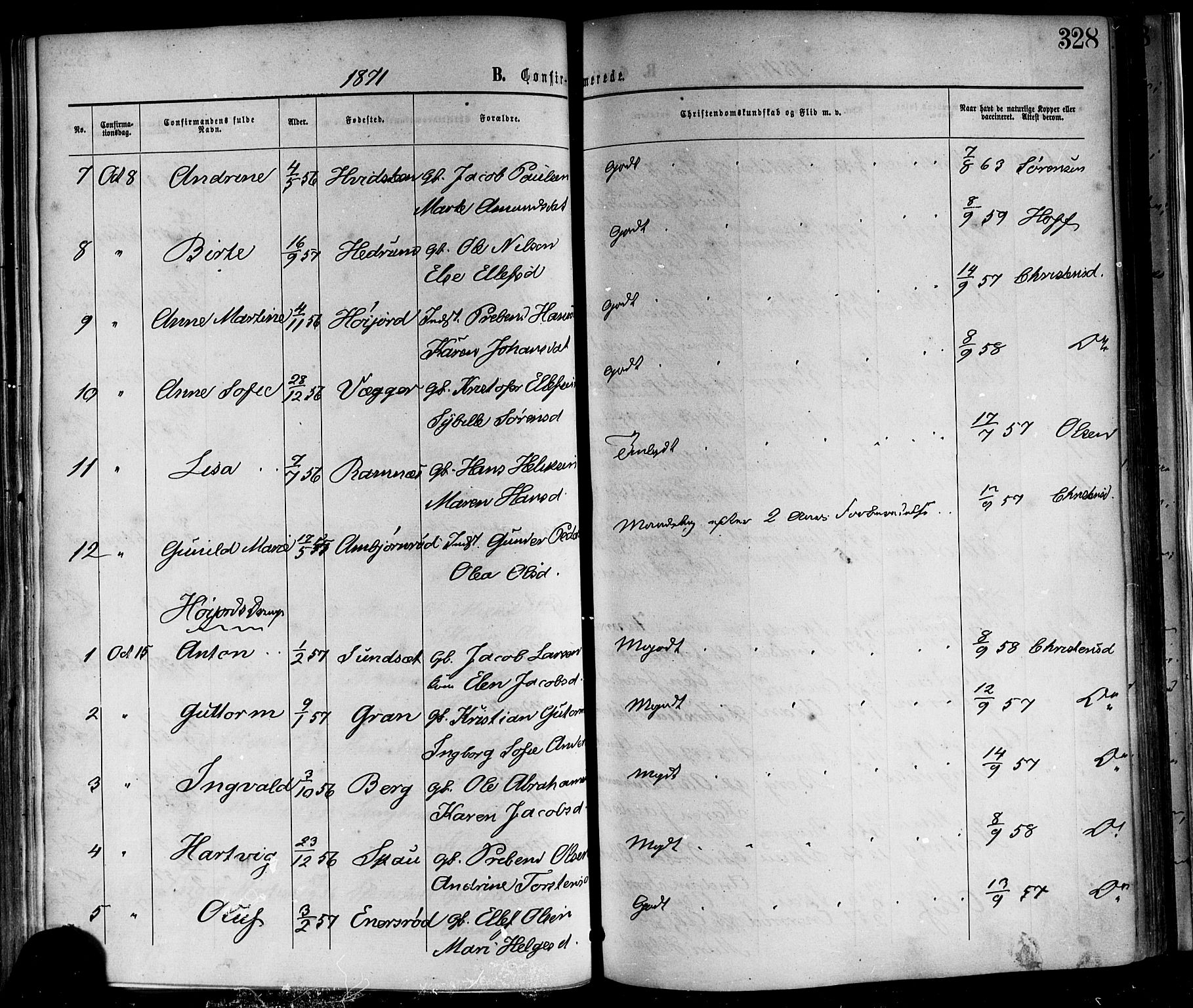 Andebu kirkebøker, AV/SAKO-A-336/F/Fa/L0006: Parish register (official) no. 6, 1871-1878, p. 328