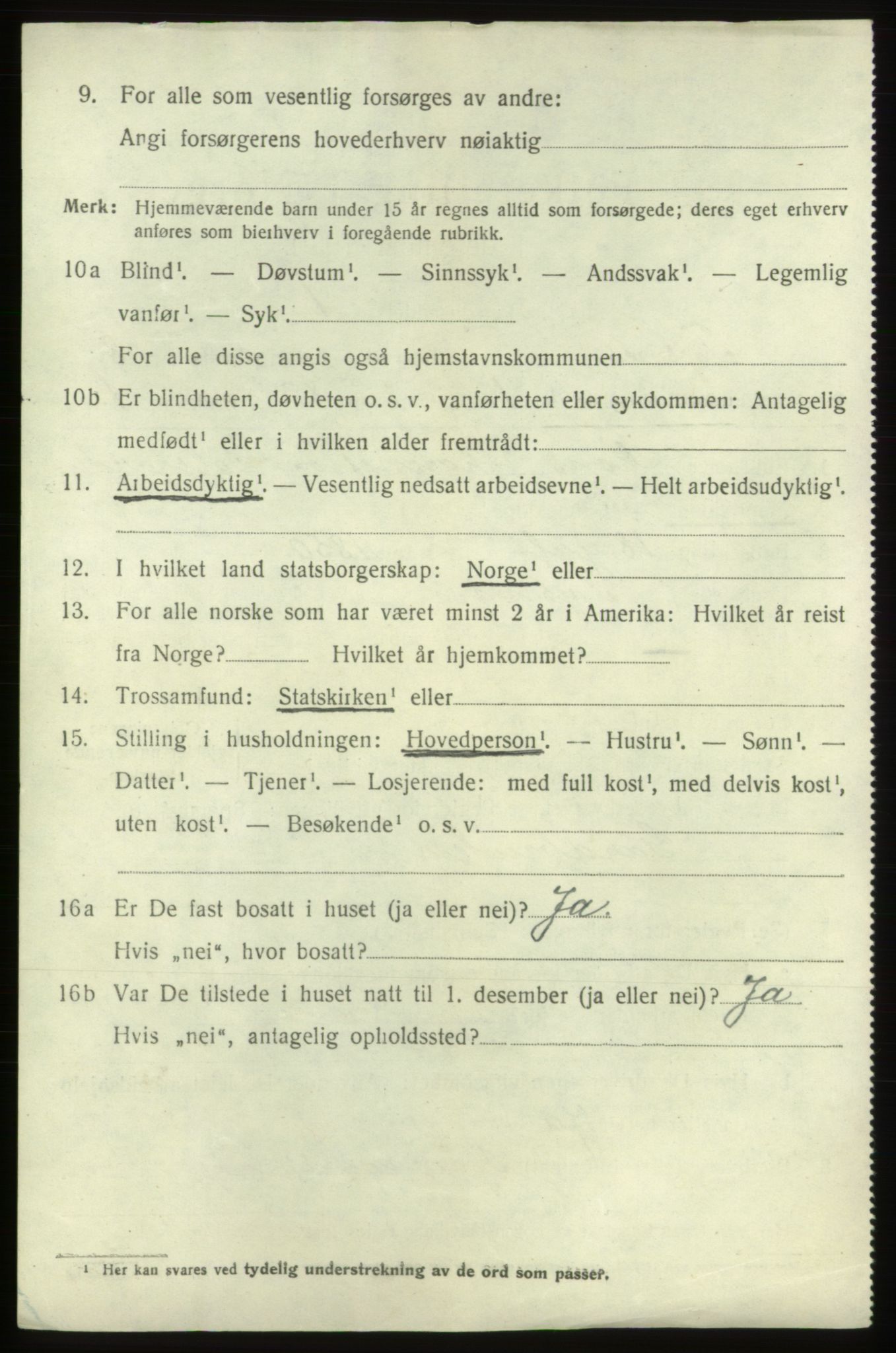 SAB, 1920 census for Tysnes, 1920, p. 5273