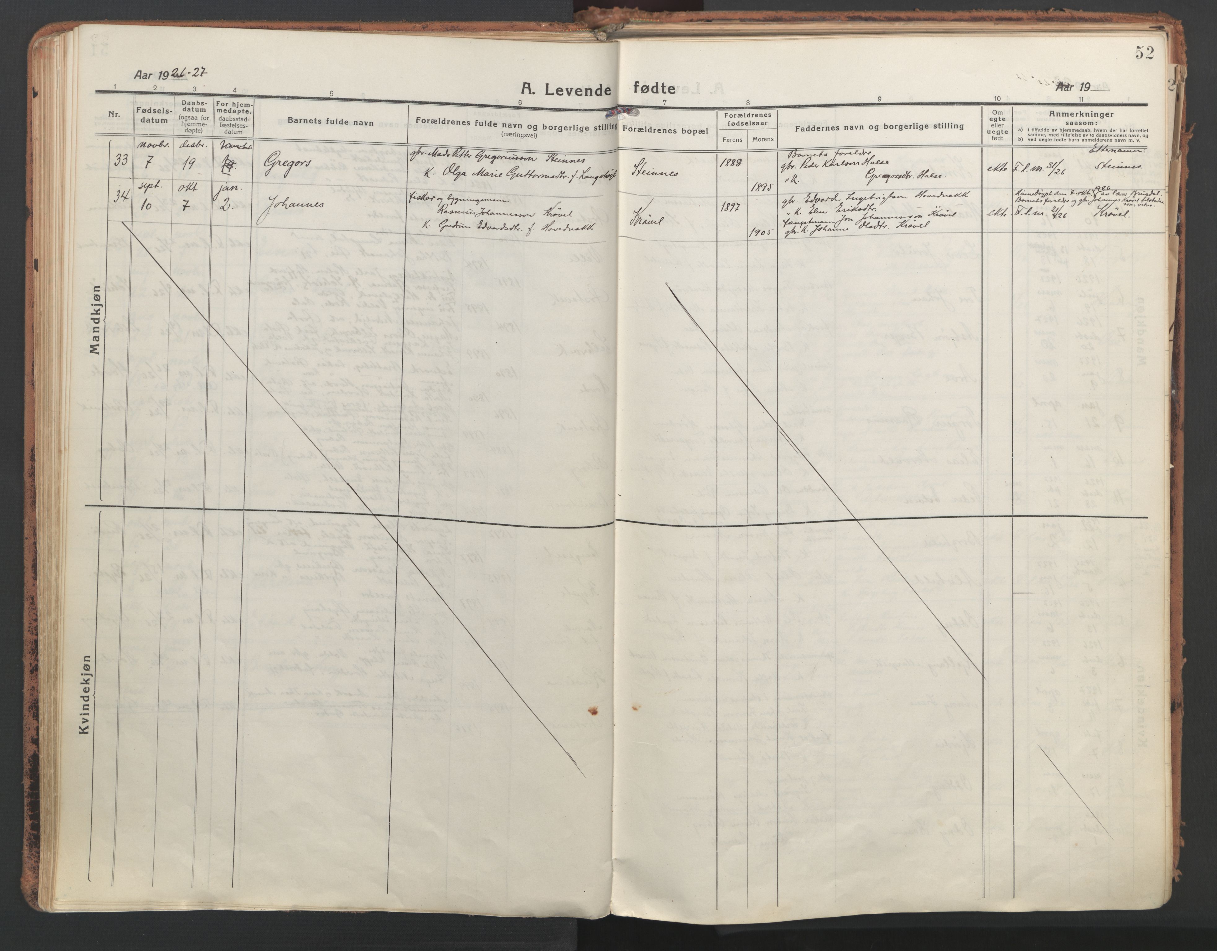 Ministerialprotokoller, klokkerbøker og fødselsregistre - Møre og Romsdal, AV/SAT-A-1454/513/L0180: Parish register (official) no. 513A07, 1919-1929, p. 52